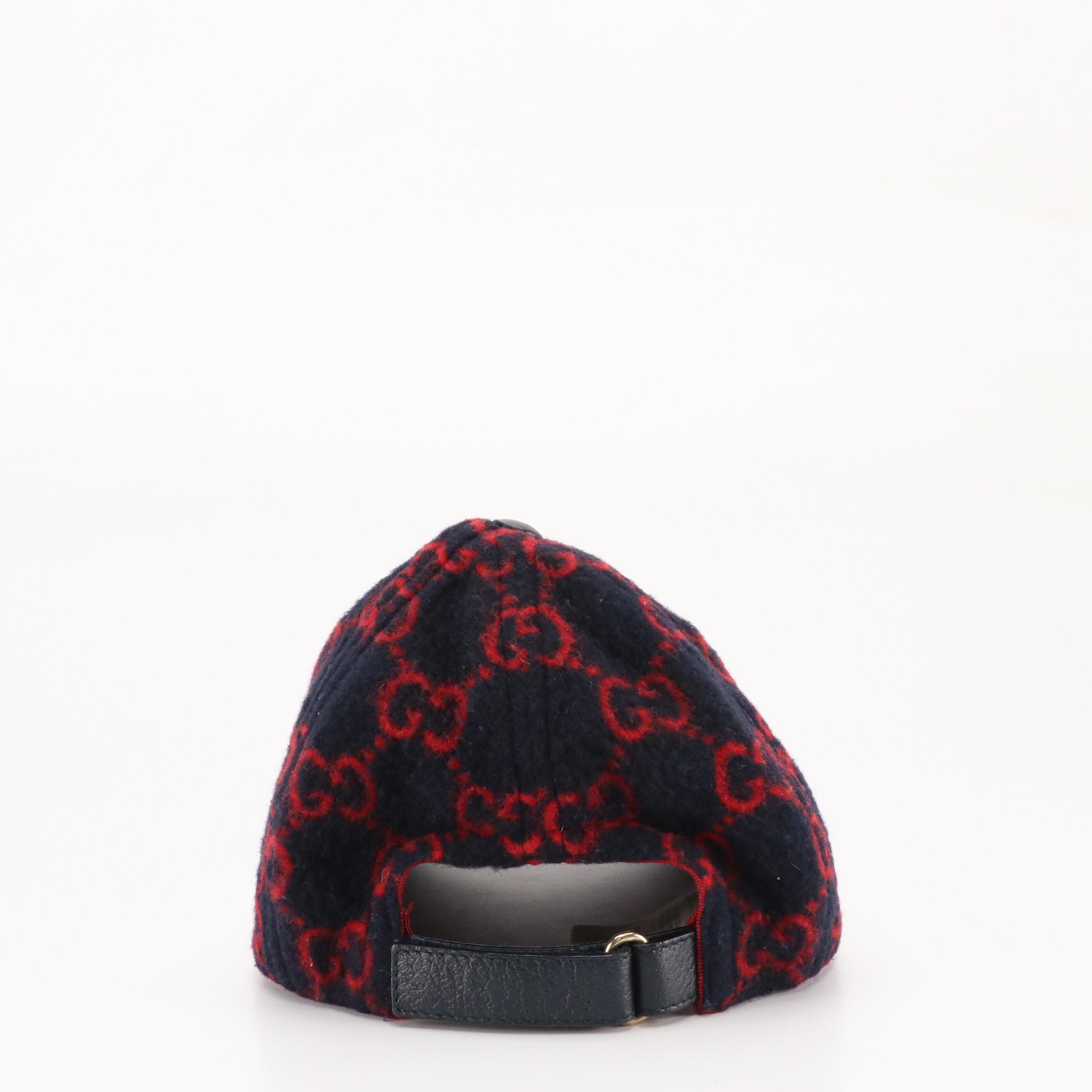 Gucci GG Monogram Baseball Cap in Navy and Red Wool Blend