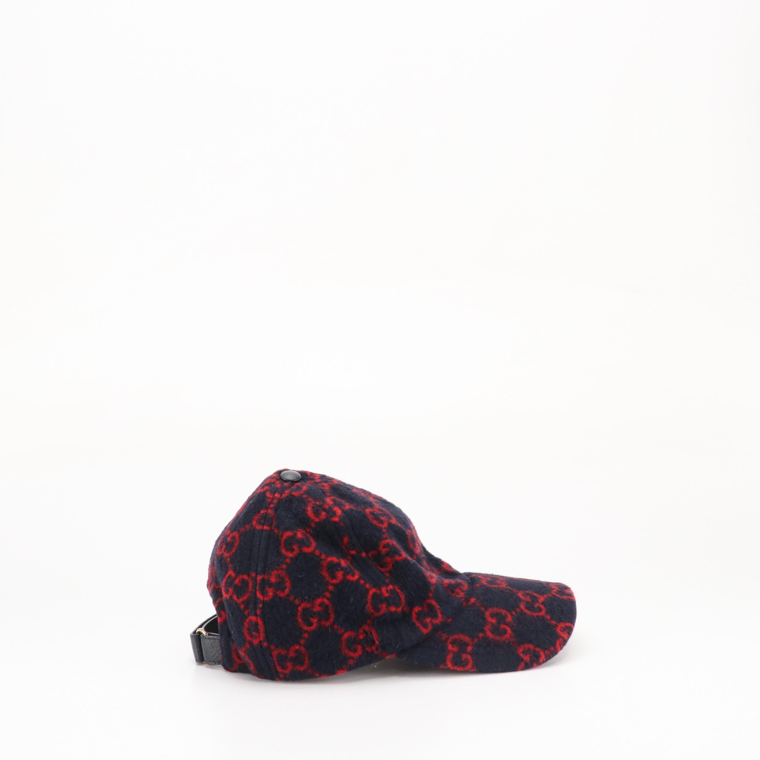 Gucci GG Monogram Baseball Cap in Navy and Red Wool Blend
