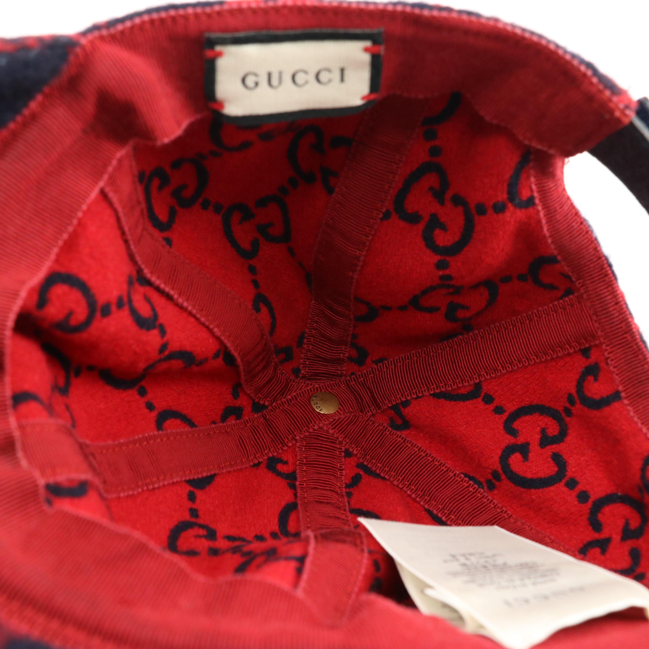 Gucci GG Monogram Baseball Cap in Navy and Red Wool Blend