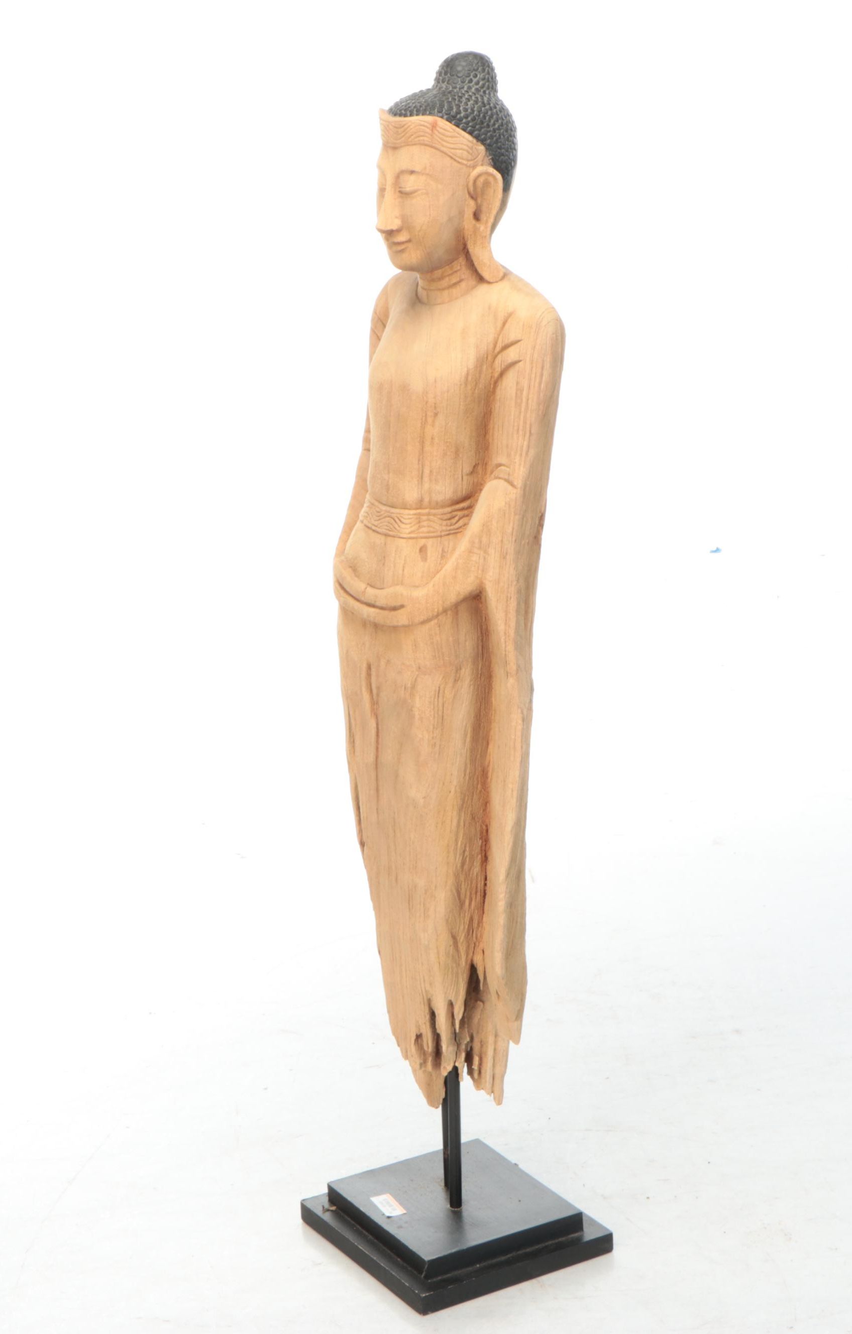 43" Carved Reclaimed Wood Bodhisattva Sculptural Figure