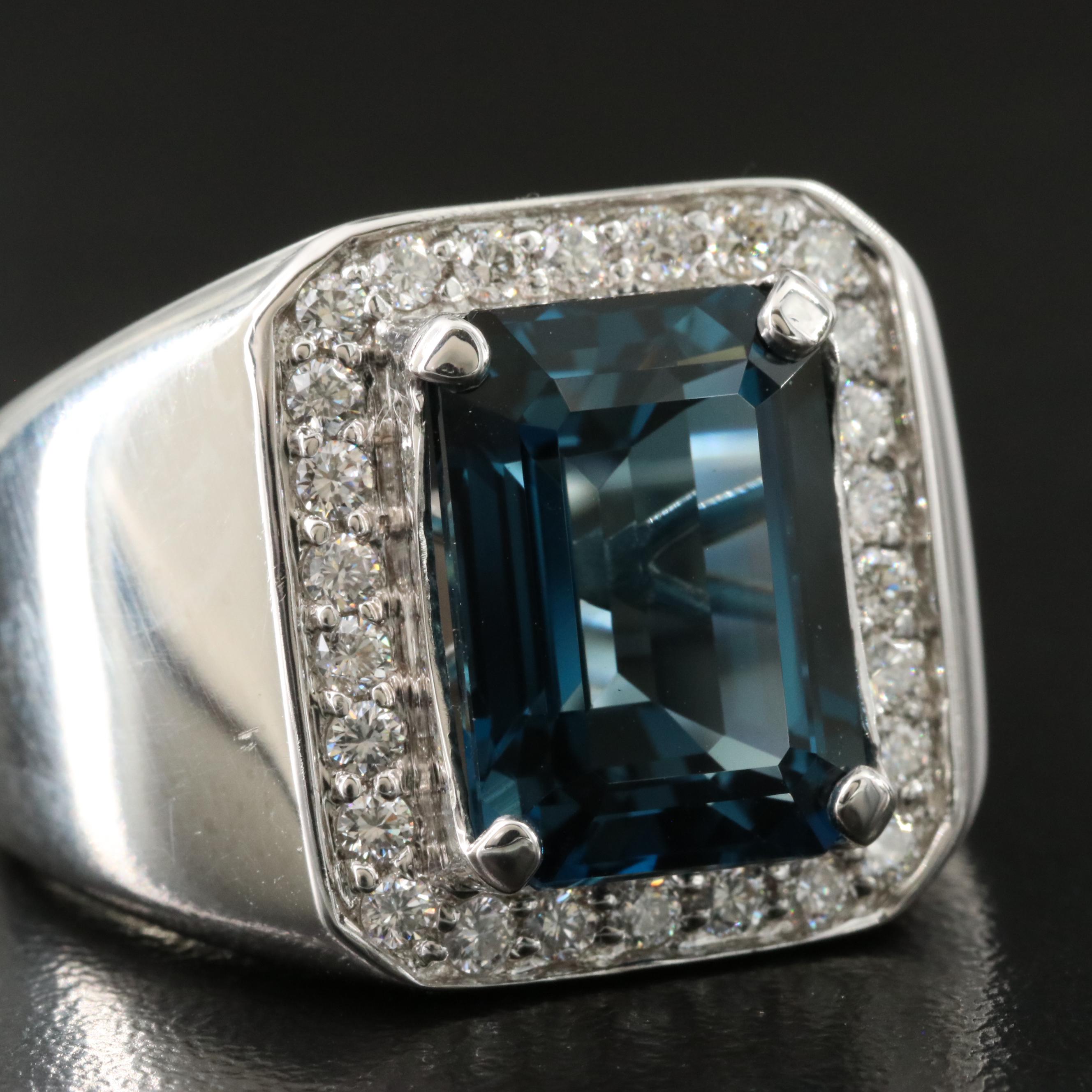 18K London Blue Topaz and Diamond Ring