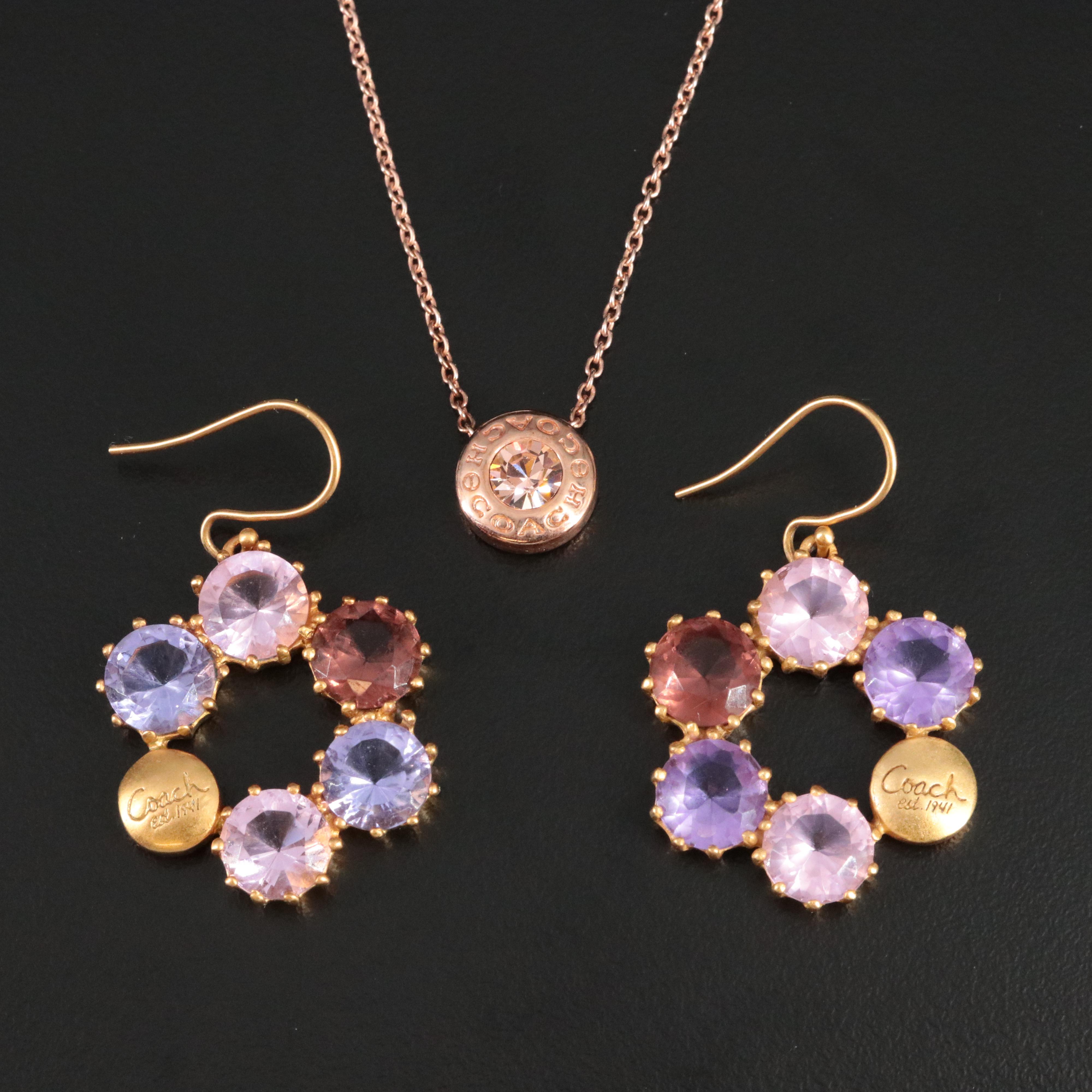 Coach Cubic Zirconia Pendant Necklace and Wreath Drop Earrings