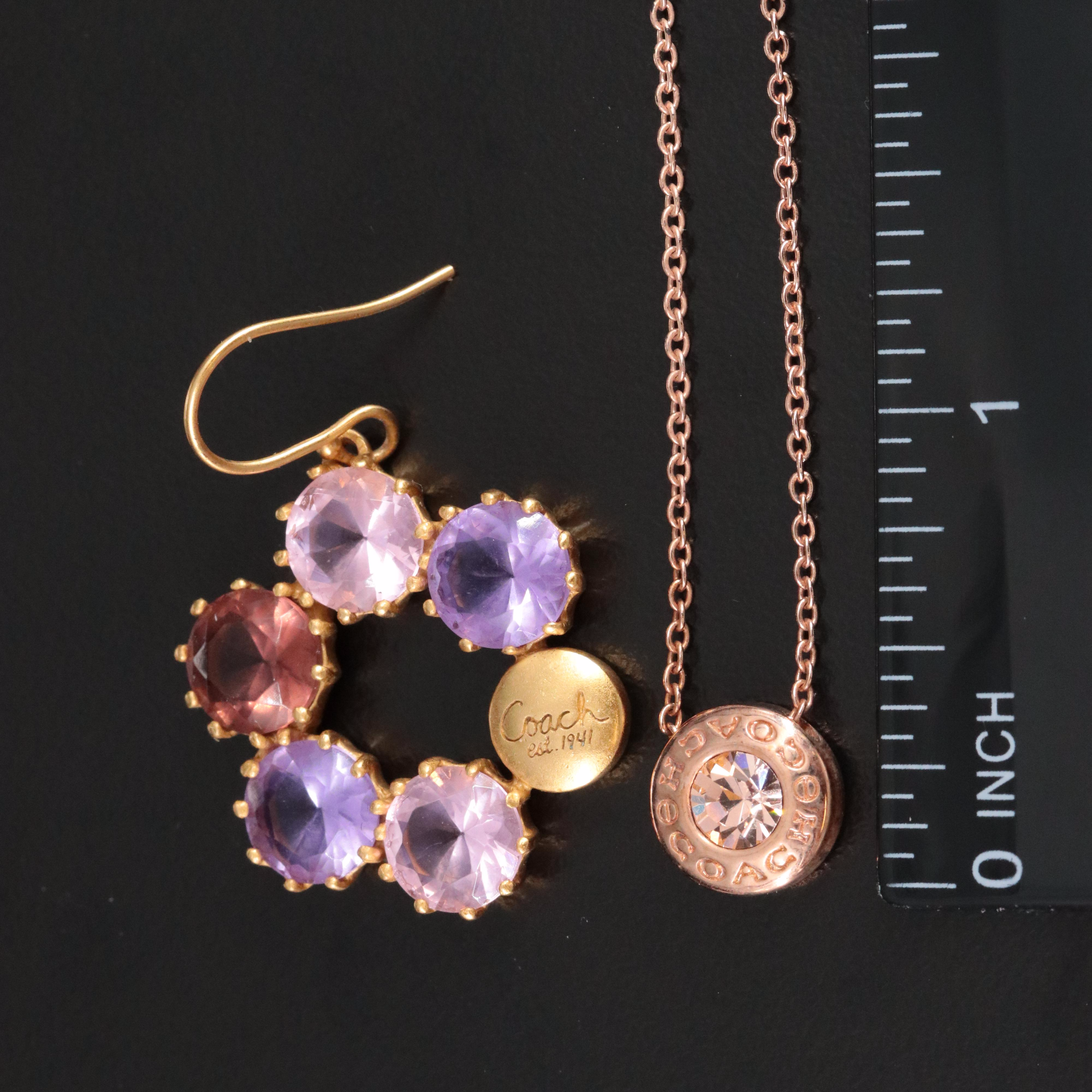 Coach Cubic Zirconia Pendant Necklace and Wreath Drop Earrings