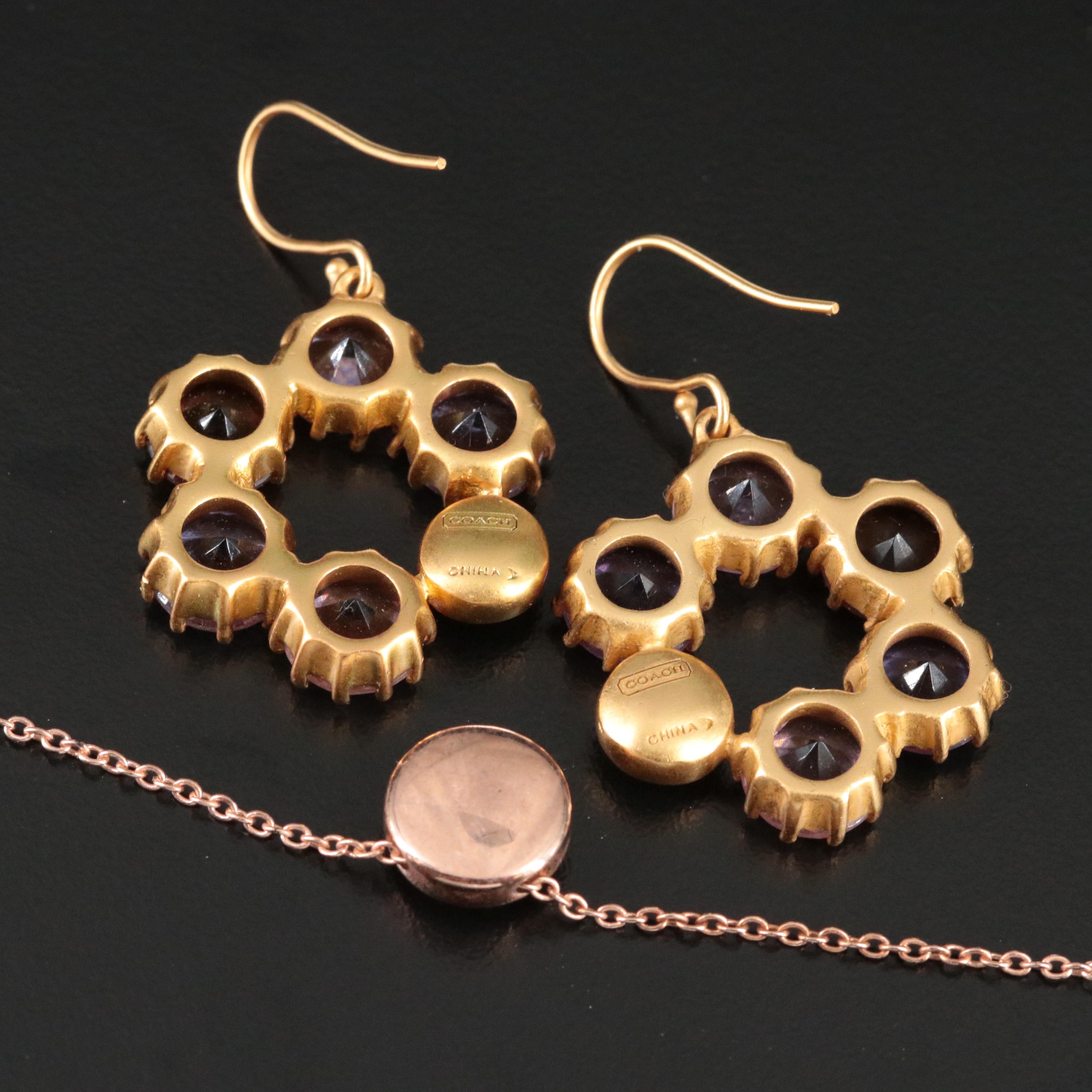 Coach Cubic Zirconia Pendant Necklace and Wreath Drop Earrings