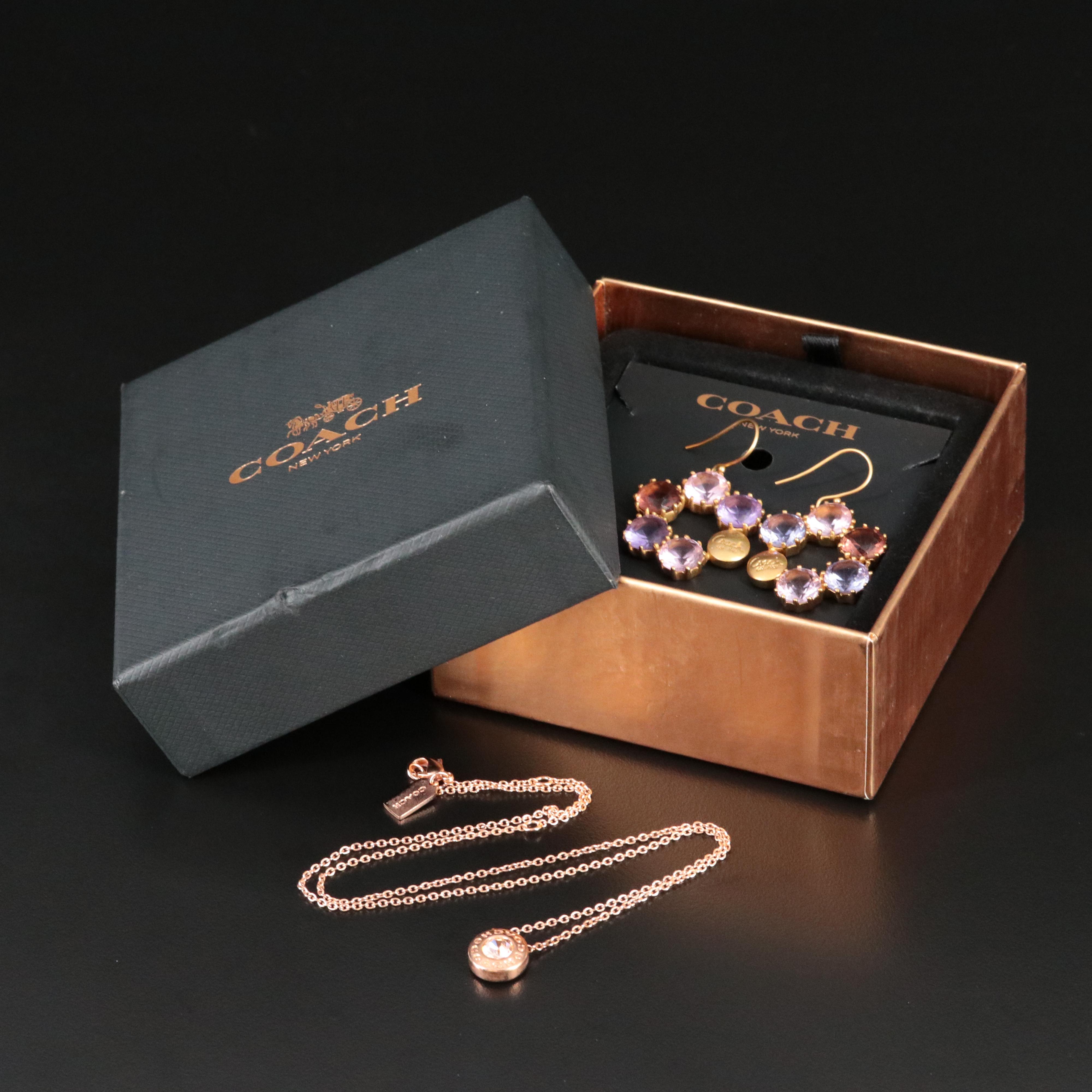 Coach Cubic Zirconia Pendant Necklace and Wreath Drop Earrings