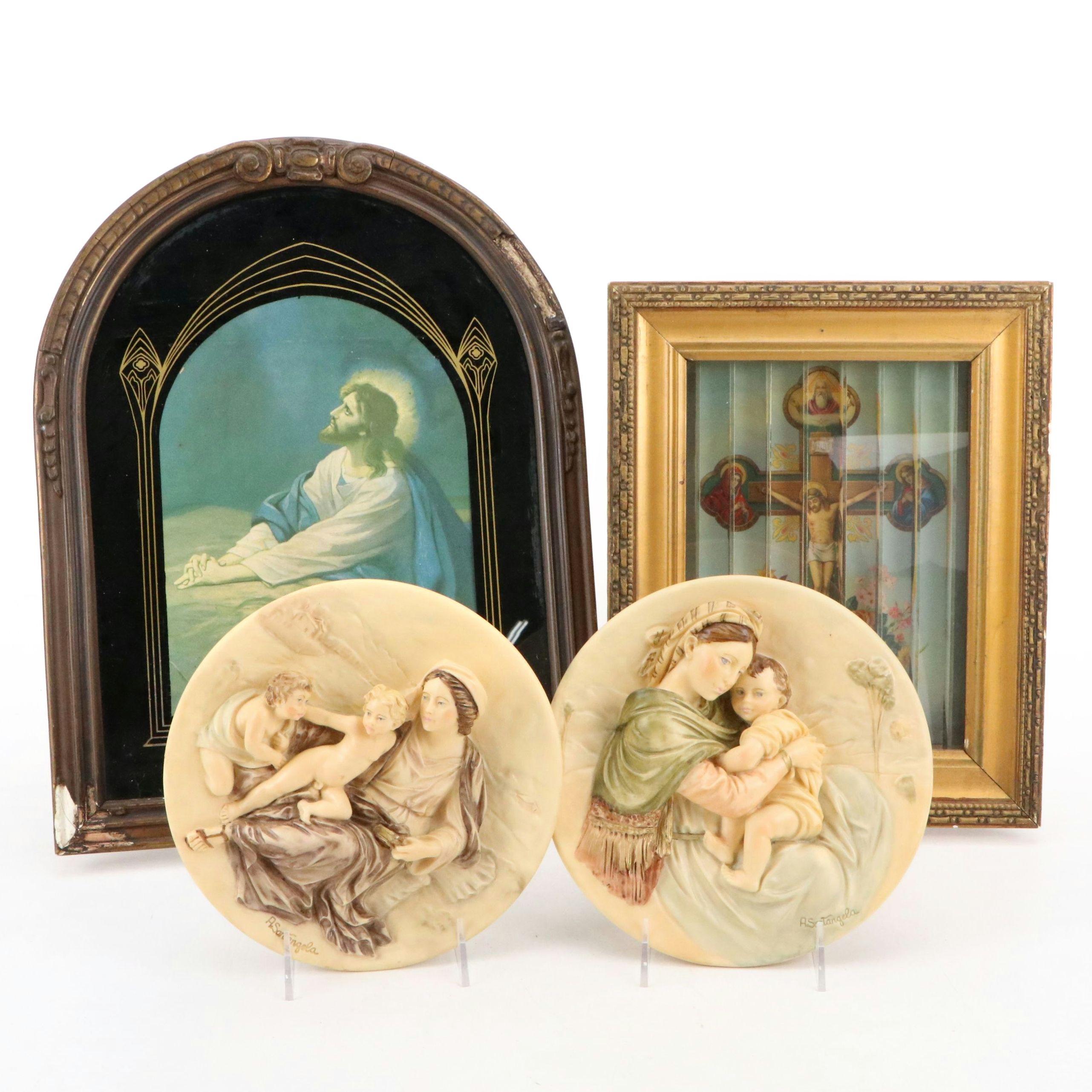 Italian Ceramic Madonna Plaques, Lenticular Crucifixion and More Catholic Art