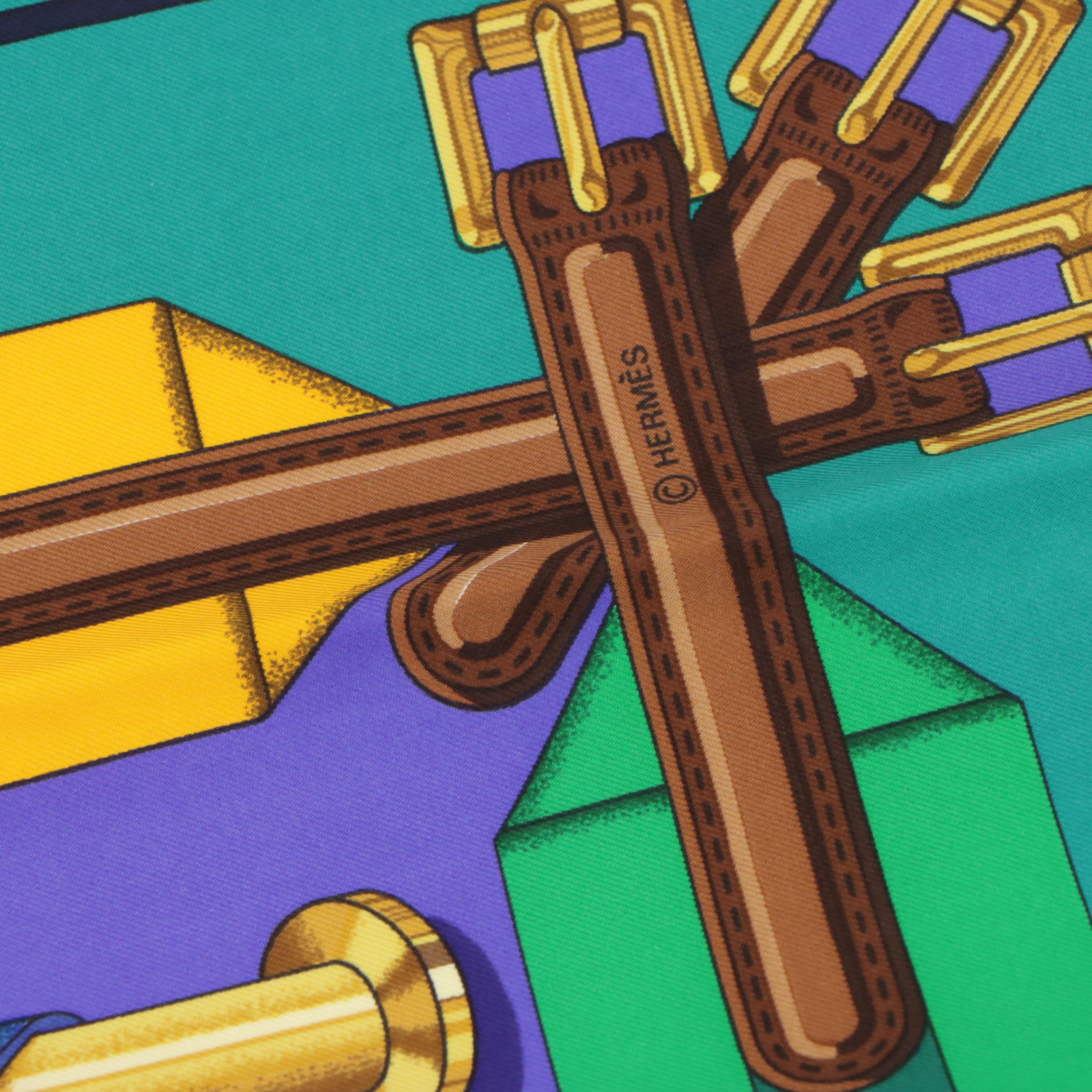 Hermès "Sangles" Scarf 90 in Silk Twill