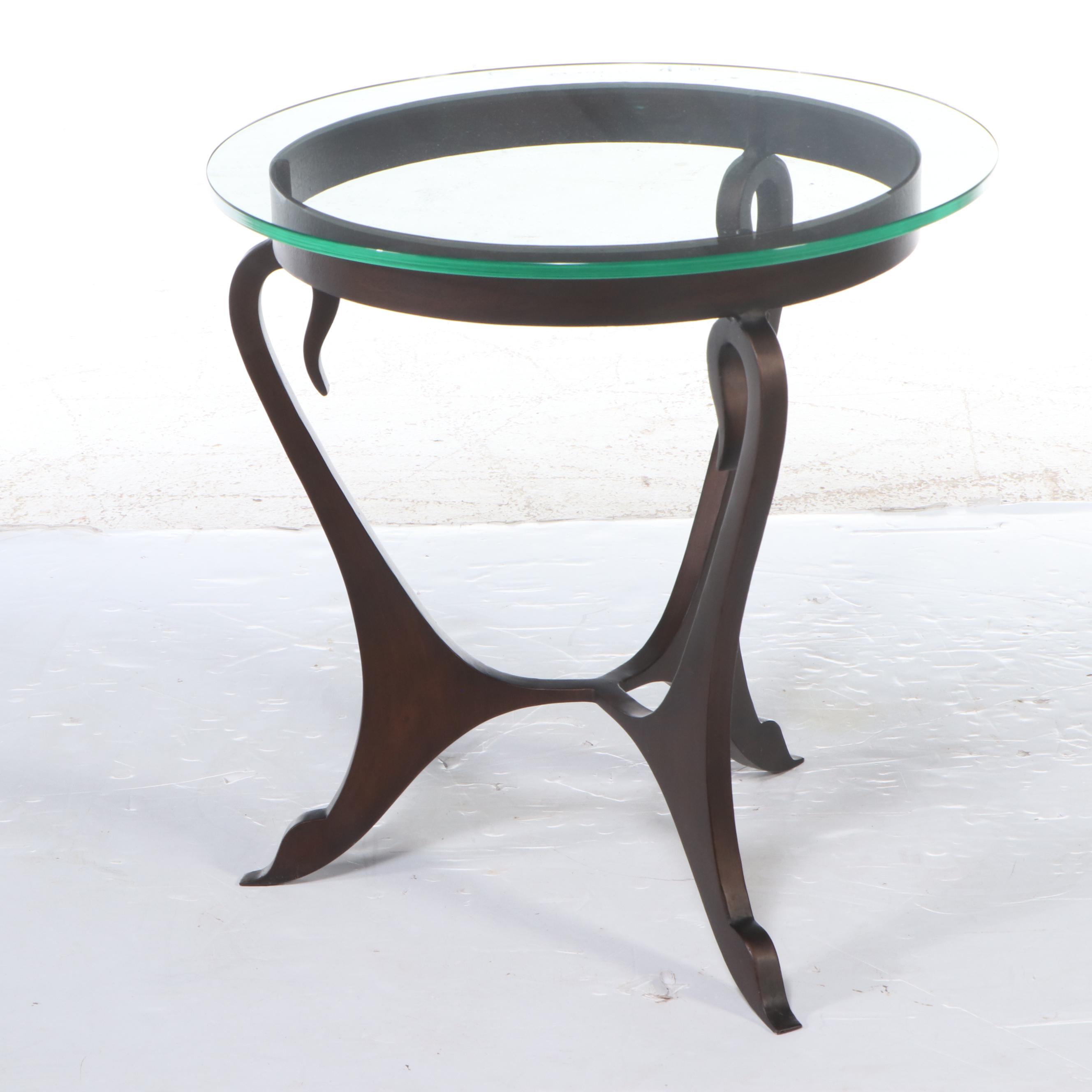 Hollywood Regency Style Wooden Swan Neck Glass Top Table, Mid to Late 20th C.