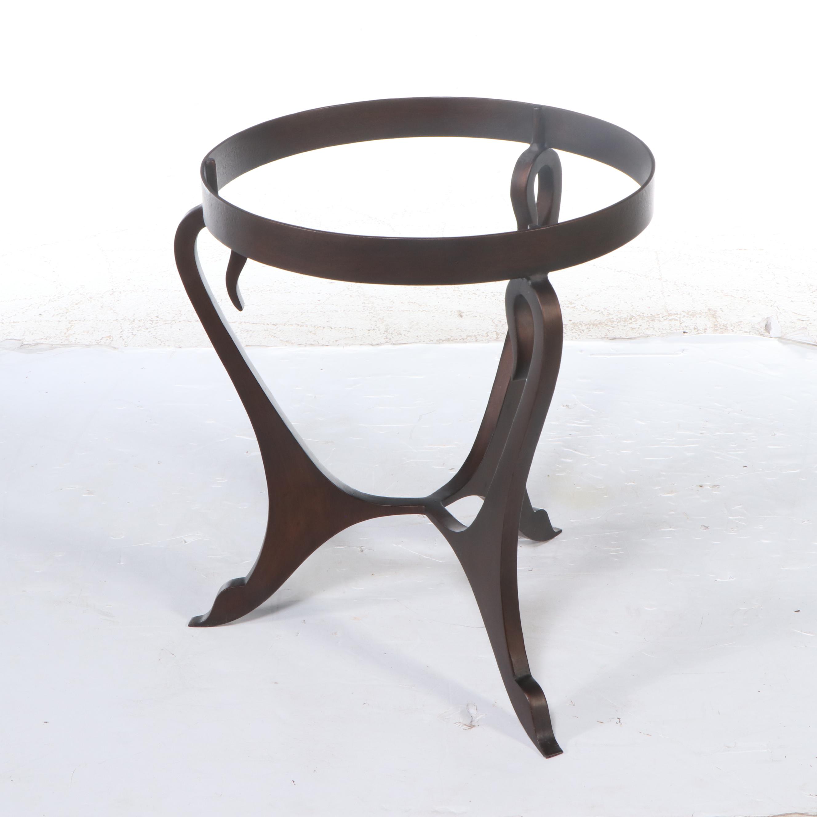 Hollywood Regency Style Wooden Swan Neck Glass Top Table, Mid to Late 20th C.