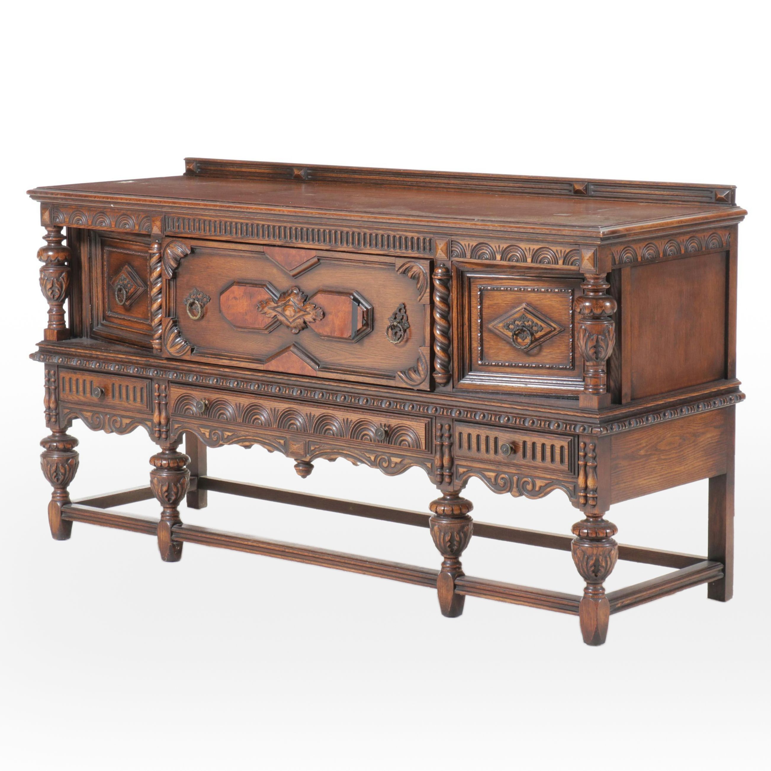 Jacobean Style Oak Sideboard, Early to Mid-20th Century