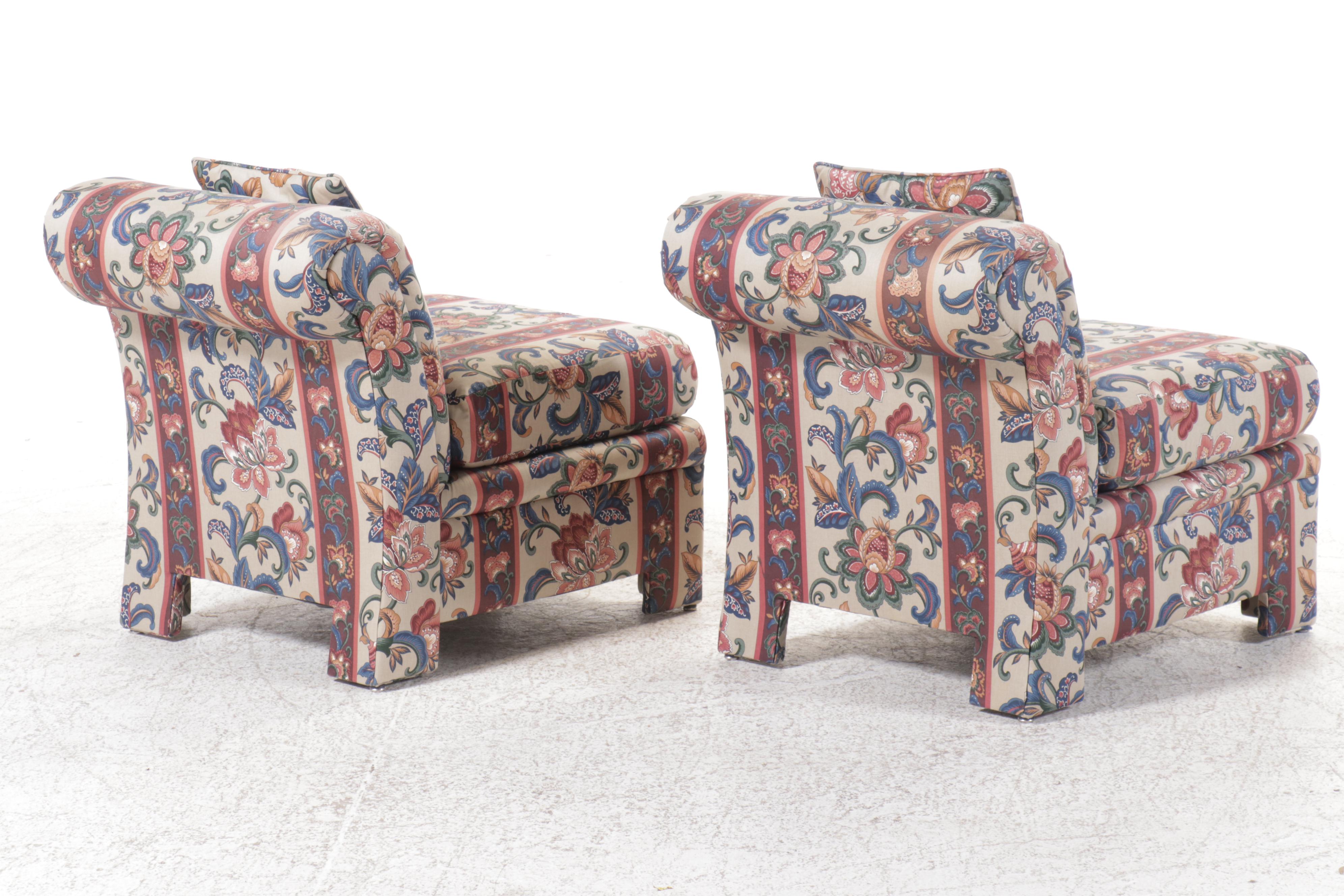 Pair of Art Deco Style Scrolled Back Upholstered Slipper Chairs