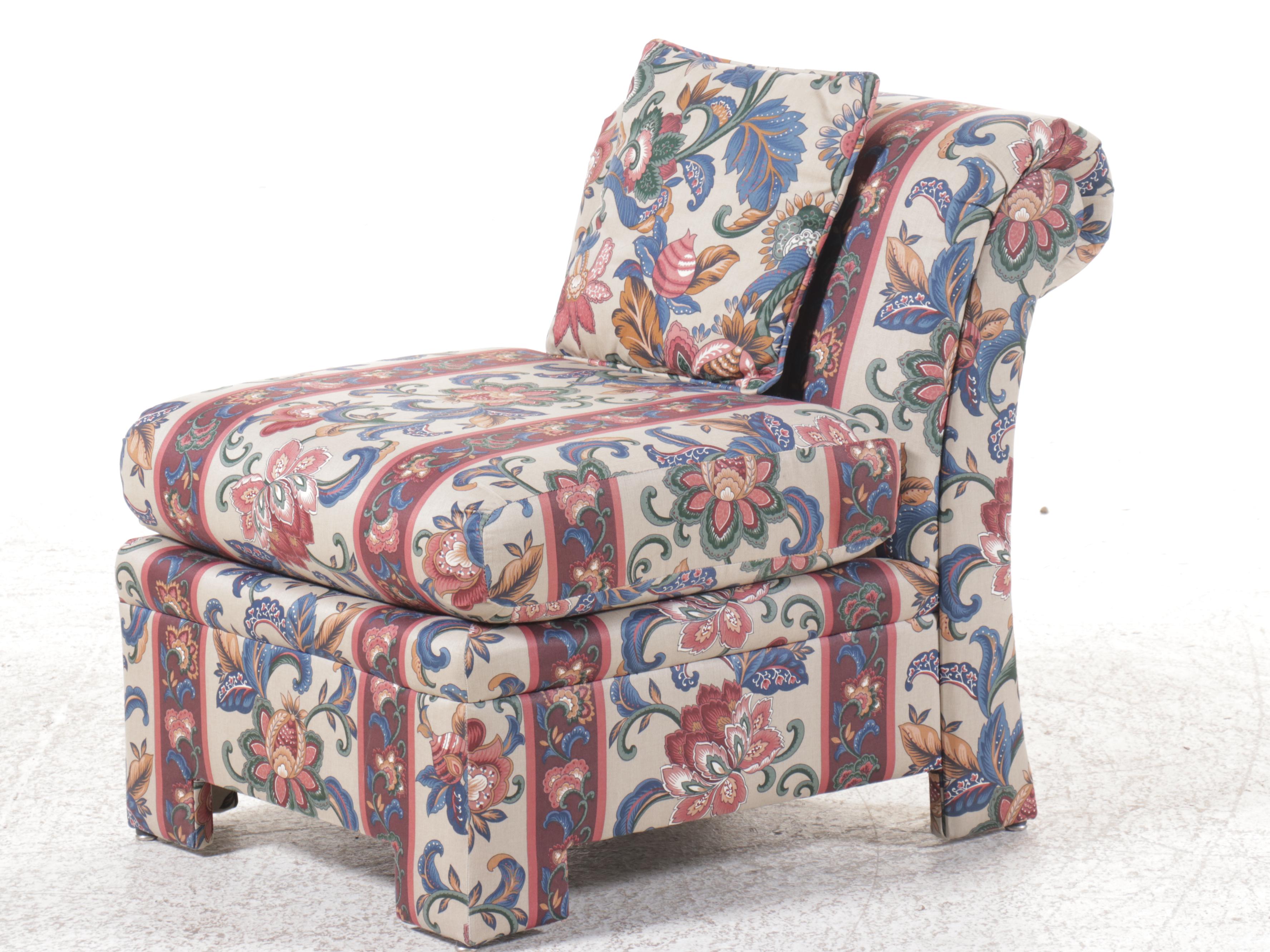 Pair of Art Deco Style Scrolled Back Upholstered Slipper Chairs