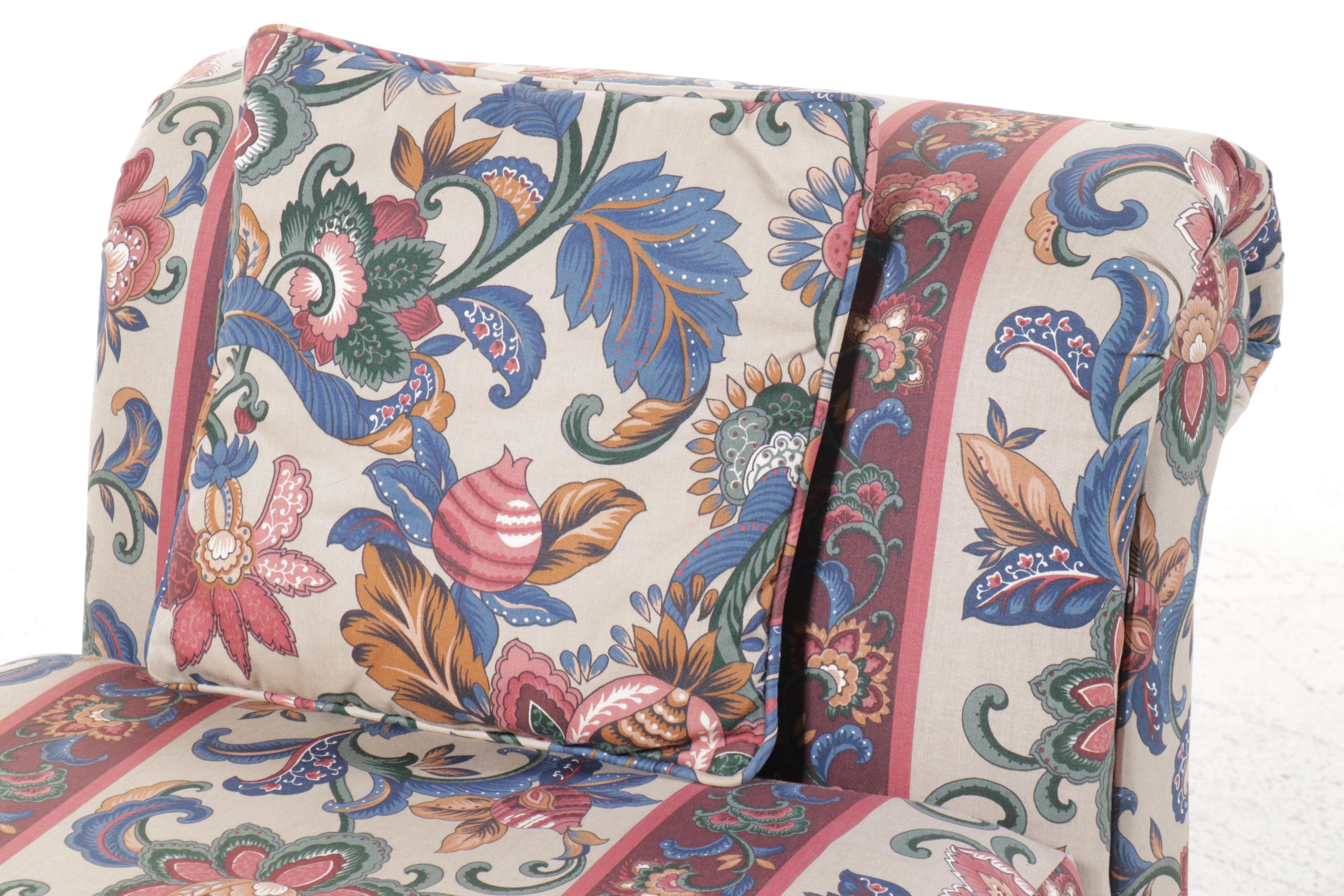 Pair of Art Deco Style Scrolled Back Upholstered Slipper Chairs