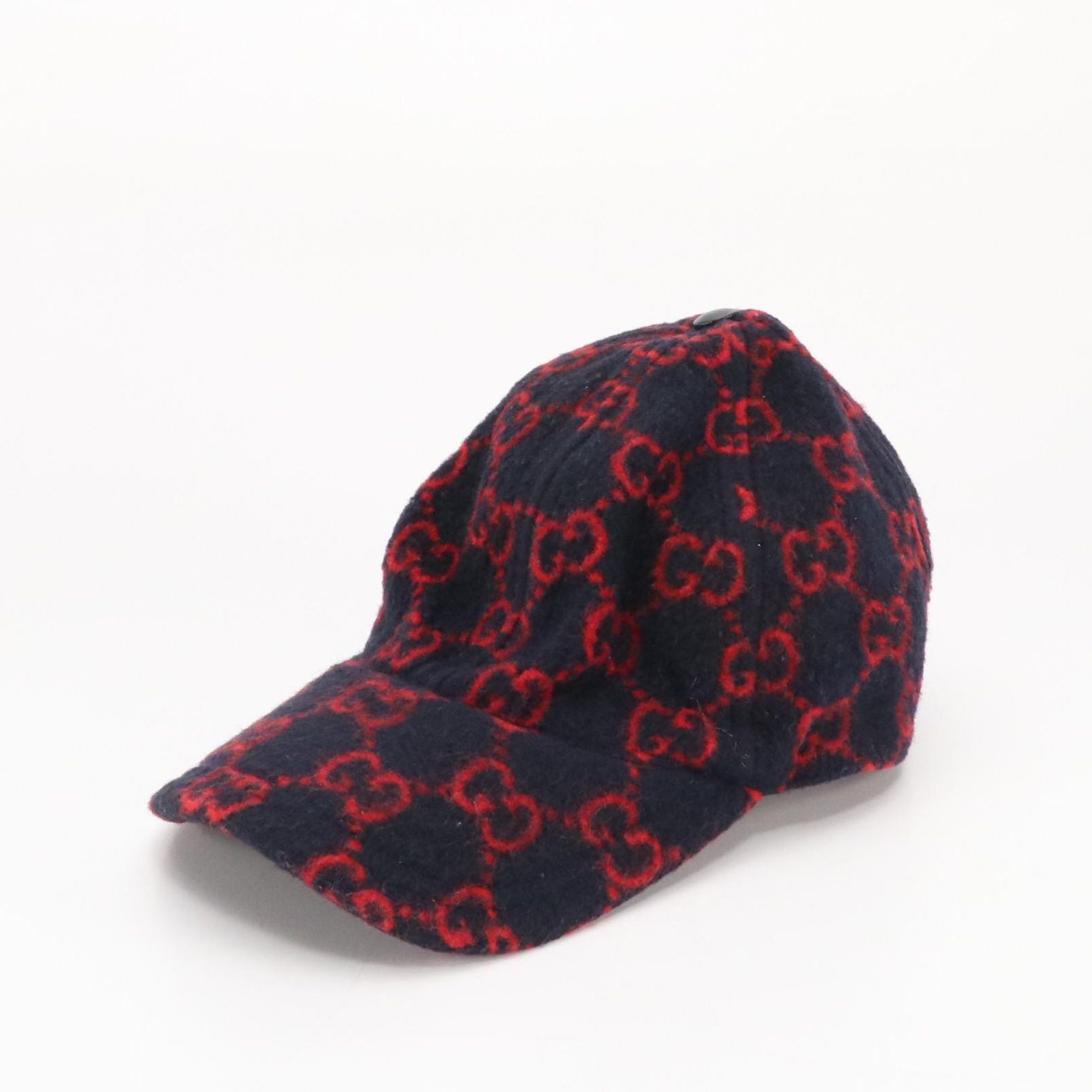 Gucci GG Monogram Baseball Cap in Navy and Red Wool Blend