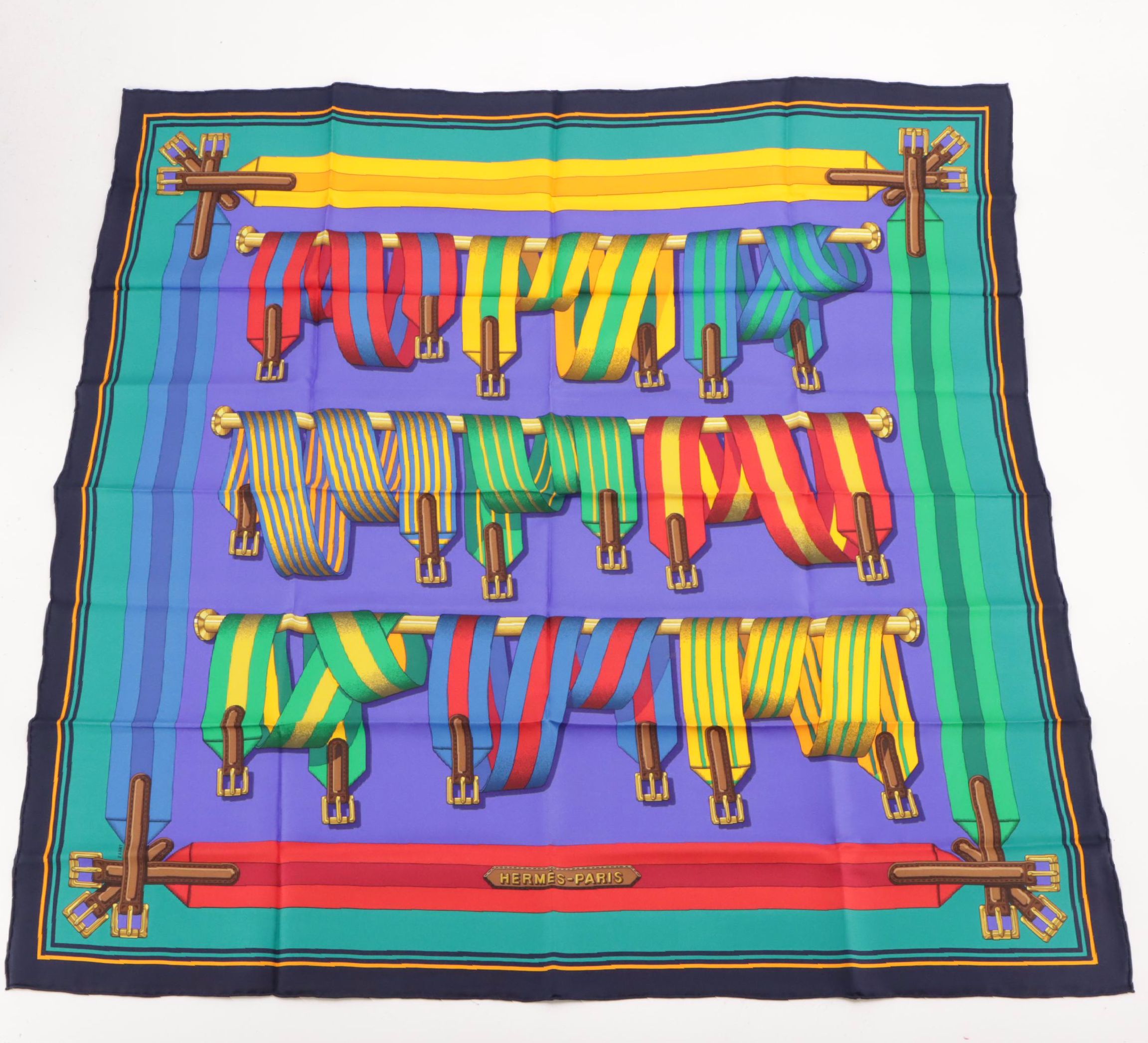 Hermès "Sangles" Scarf 90 in Silk Twill