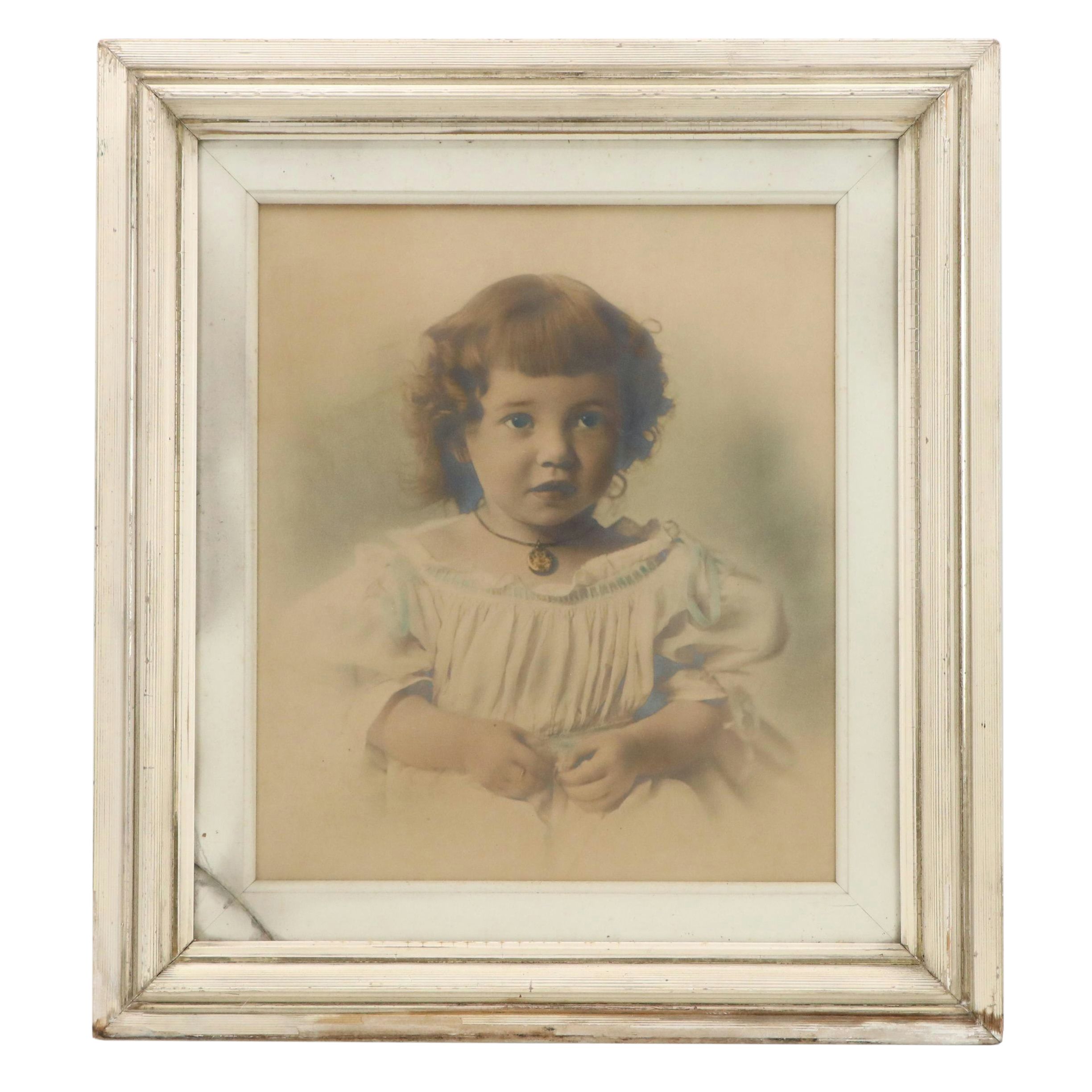 Hand-Colored Silver Gelatin of a Girl in Dress, Early 20th Century