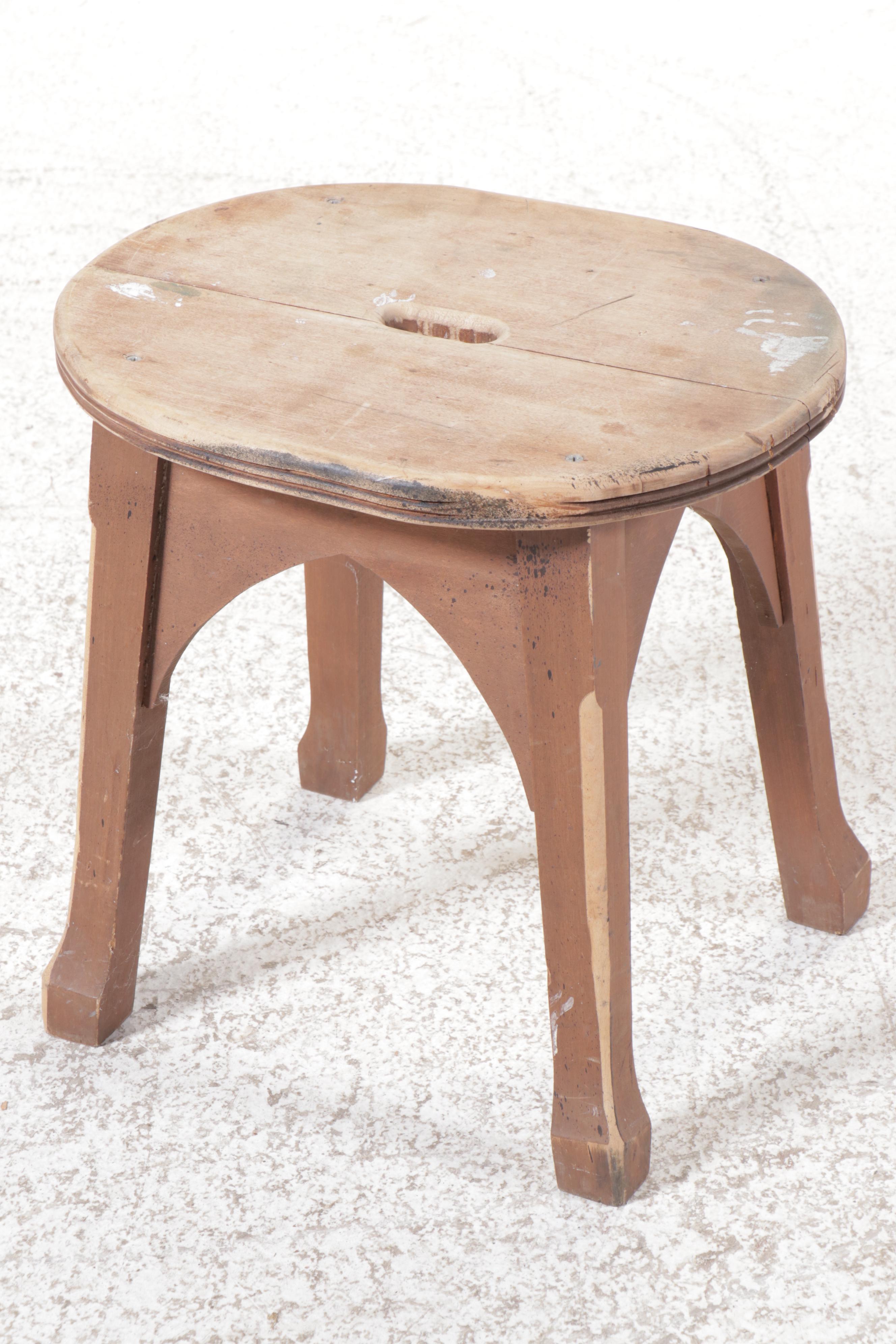 Parcel-Painted Birch Stool, Early 20th Century