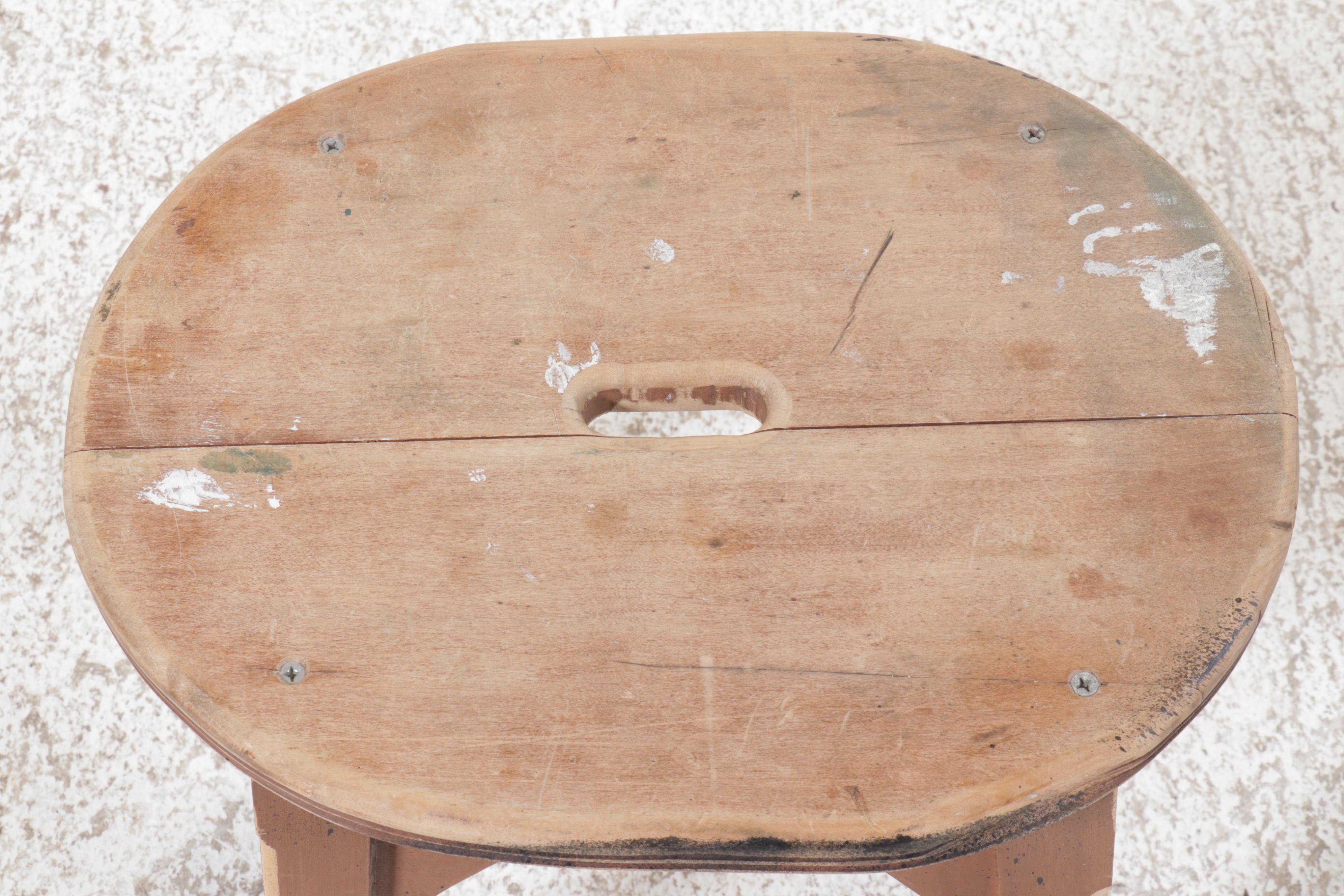 Parcel-Painted Birch Stool, Early 20th Century