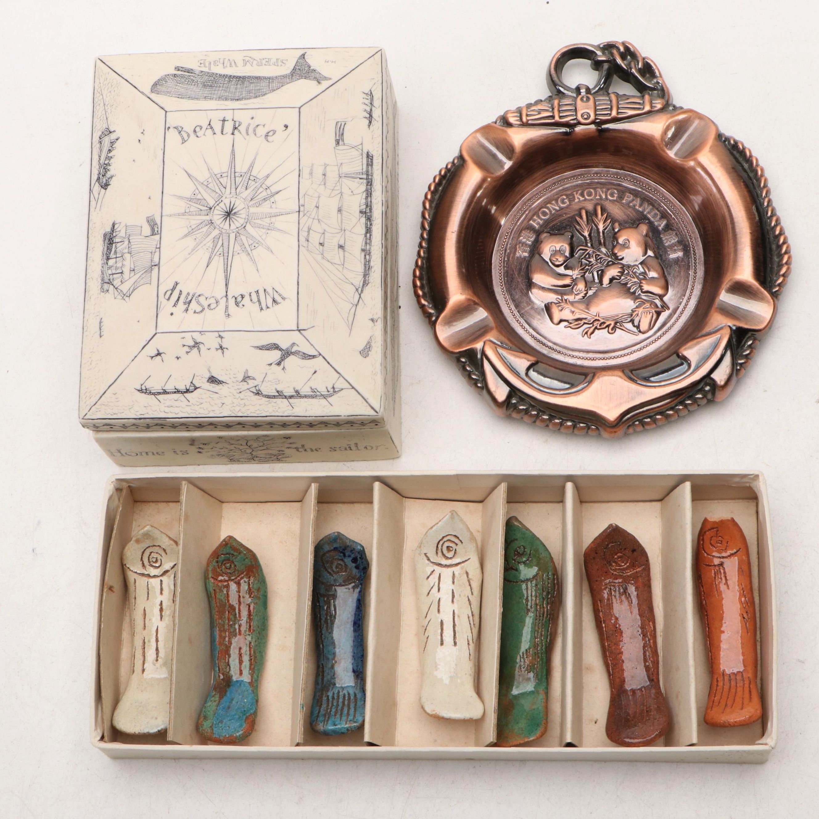 Hong Kong Panda Copper Finish Ashtray, Ceramic Chopstick Rests and More