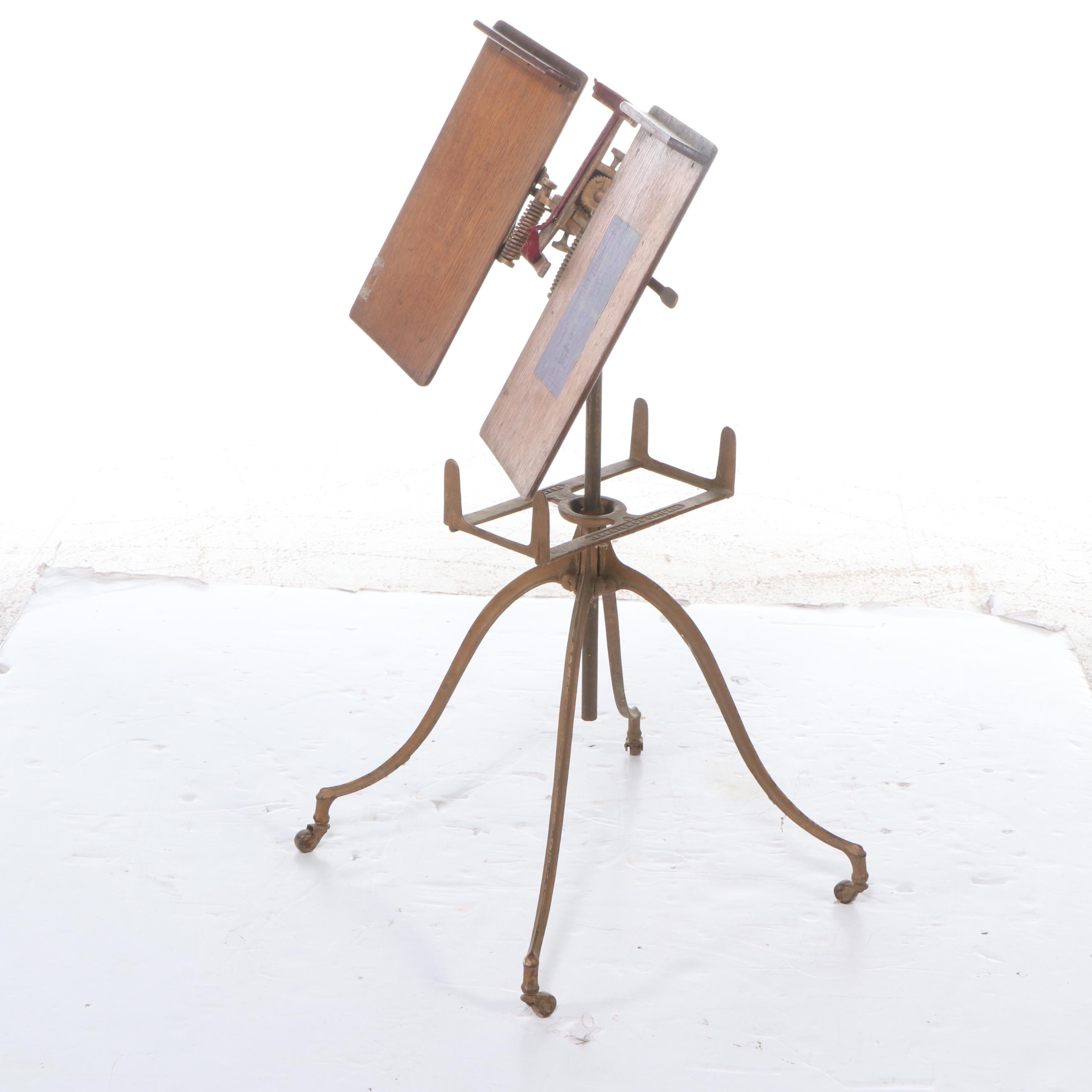 Art Deco Style Oak and Cast Metal Adjustable Music Stand, Early to Mid-20th C.