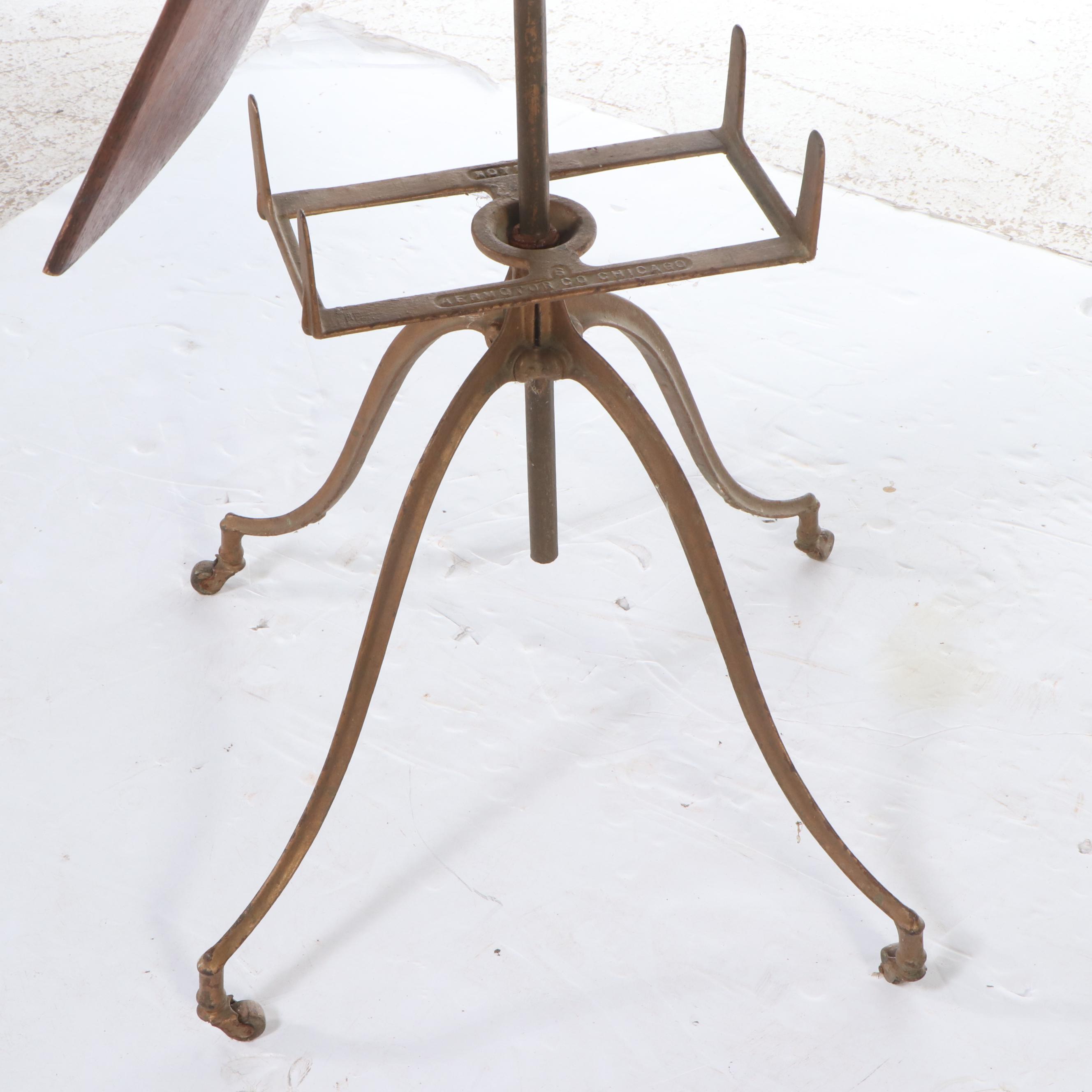 Art Deco Style Oak and Cast Metal Adjustable Music Stand, Early to Mid-20th C.