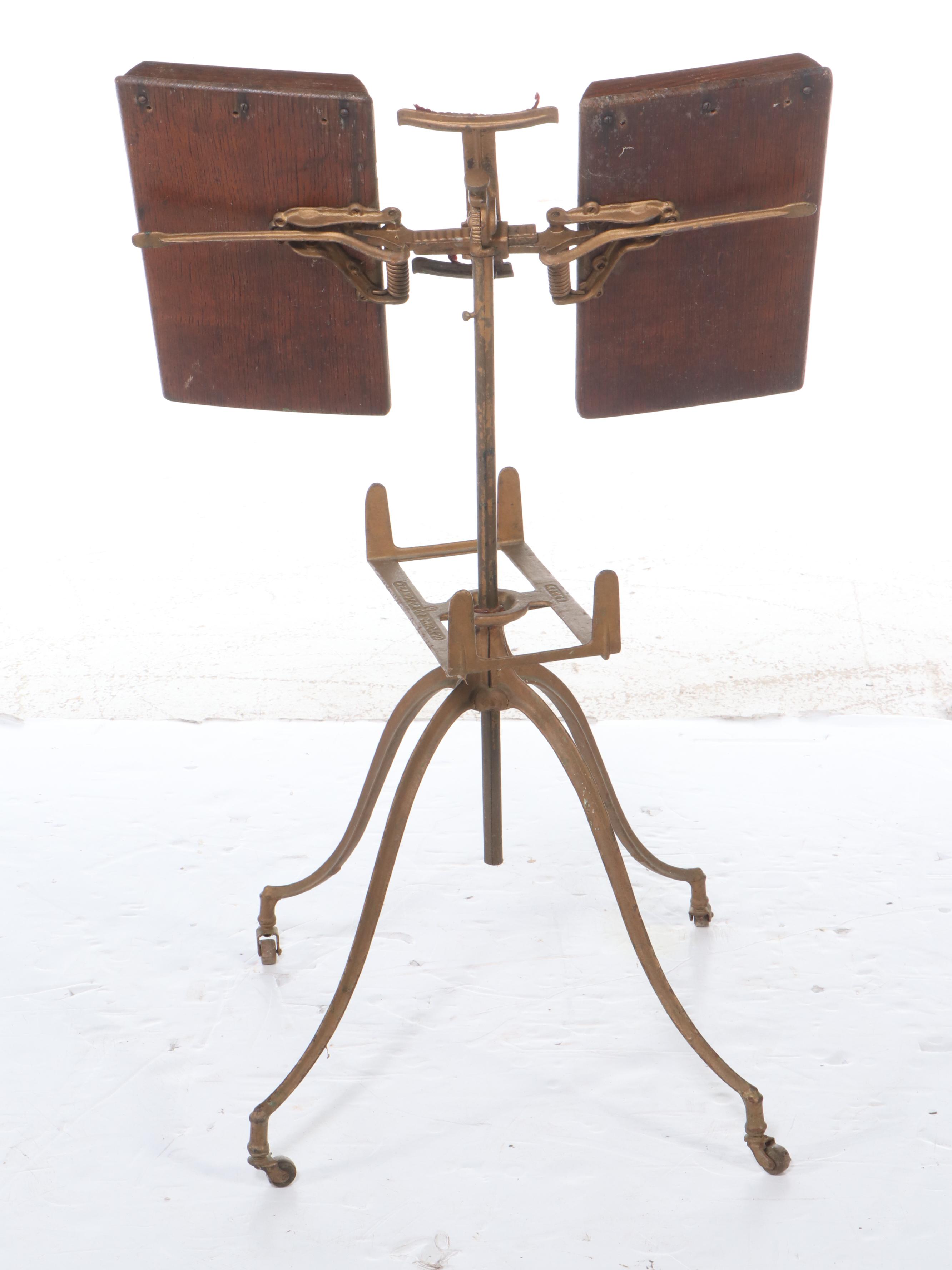 Art Deco Style Oak and Cast Metal Adjustable Music Stand, Early to Mid-20th C.