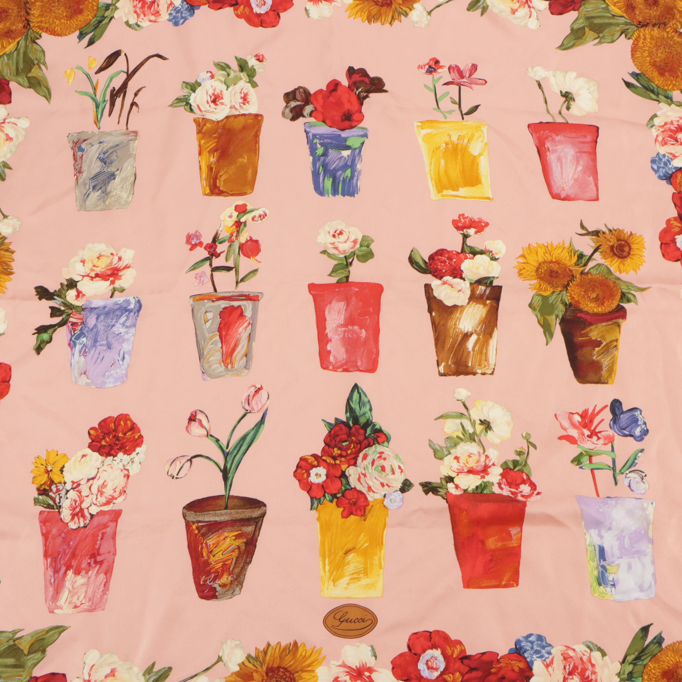 Gucci Flower Pot Scarf 90 in Silk Twill