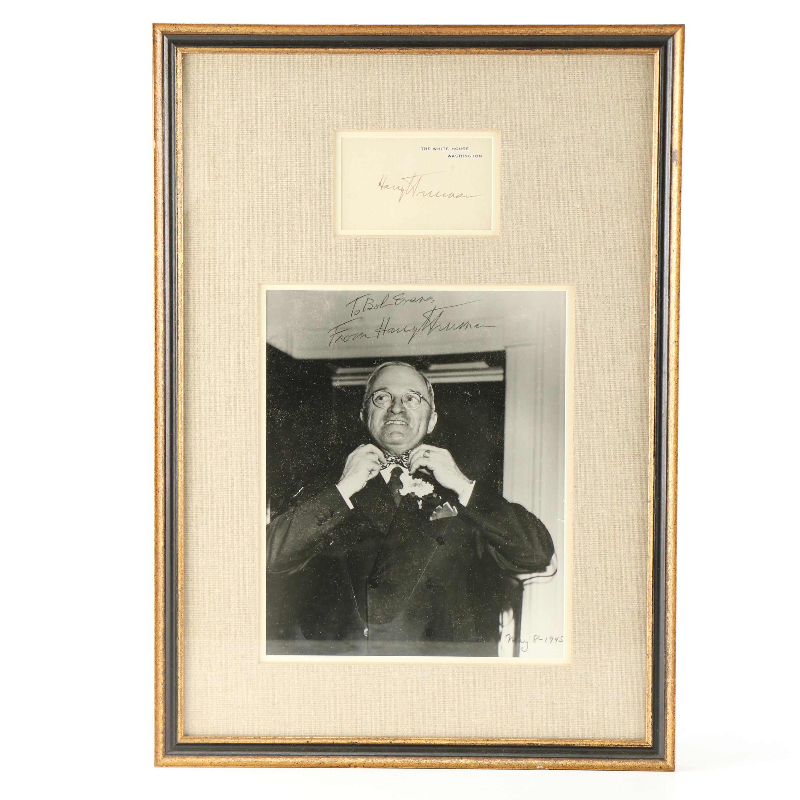 Harry S. Truman Signed Card with Print and Medal, Mid-20th Century