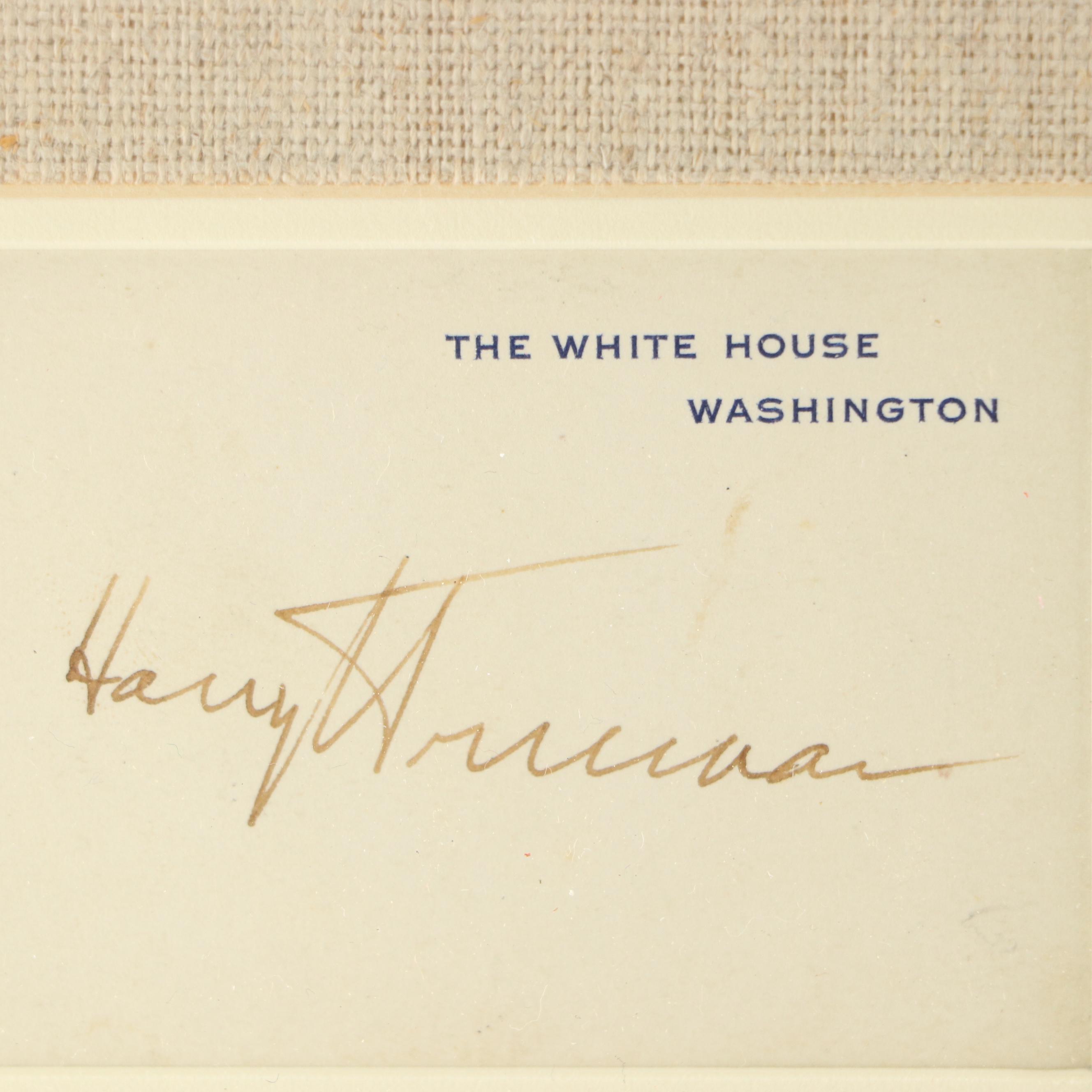 Harry S. Truman Signed Card with Print and Medal, Mid-20th Century