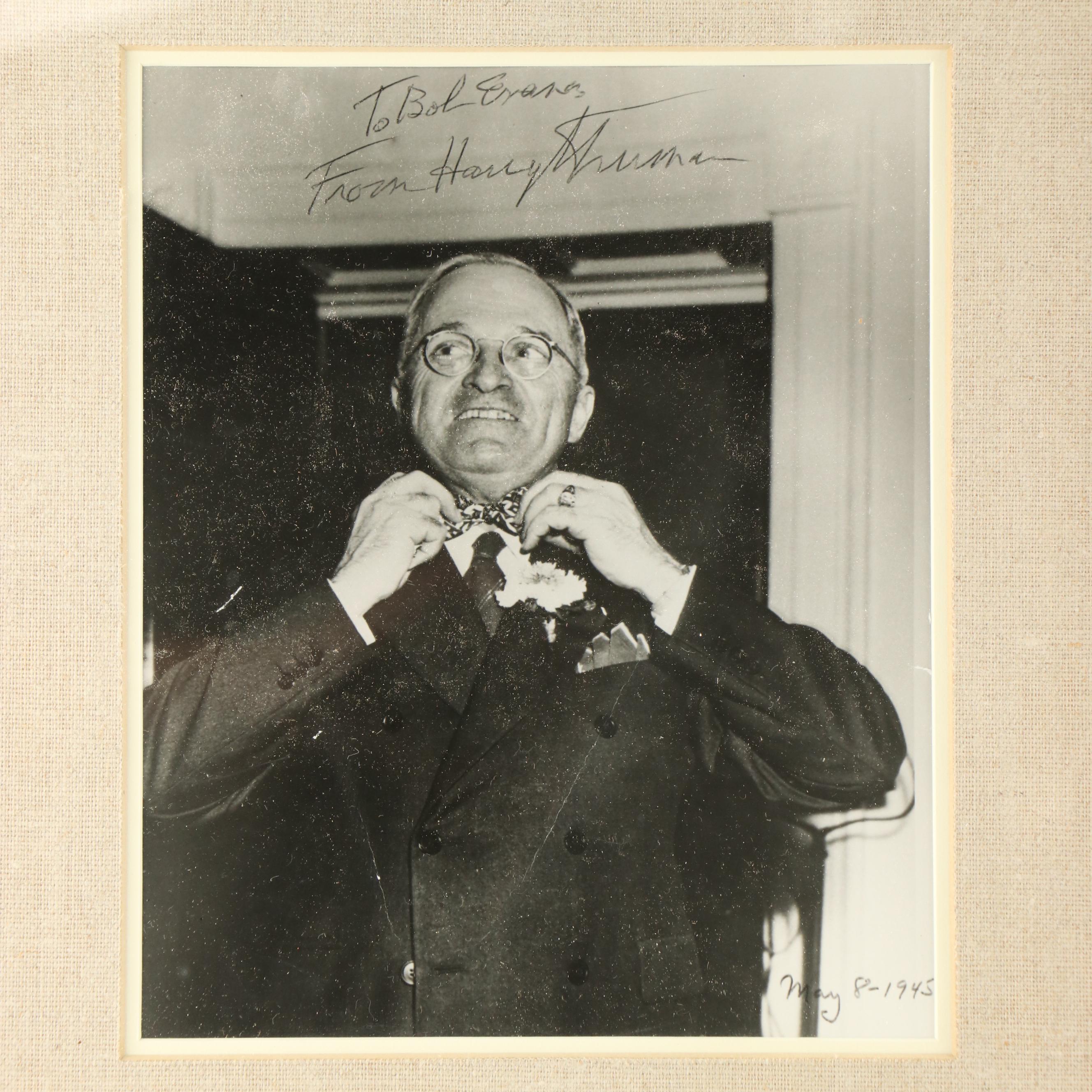 Harry S. Truman Signed Card with Print and Medal, Mid-20th Century