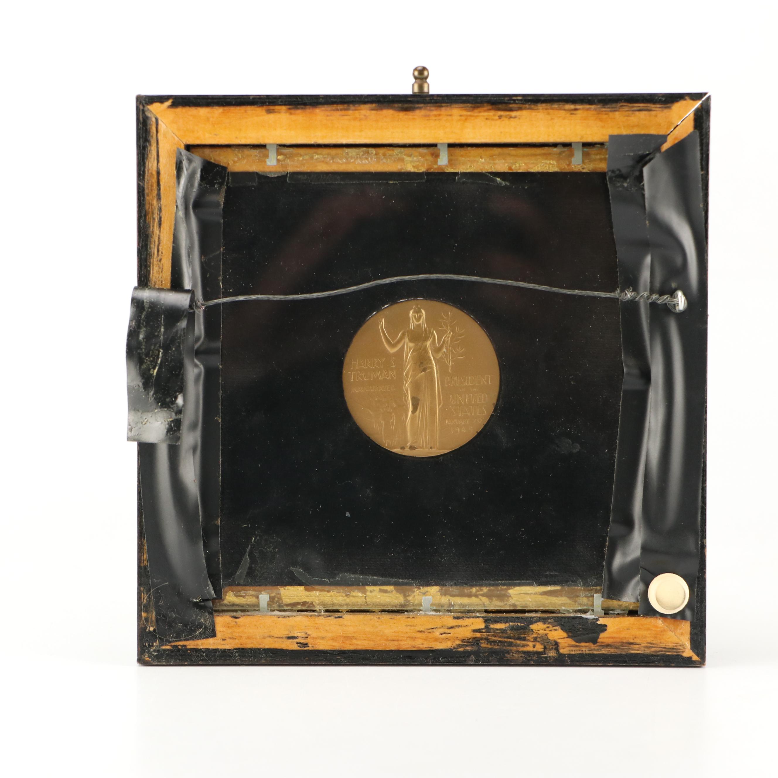 Harry S. Truman Signed Card with Print and Medal, Mid-20th Century