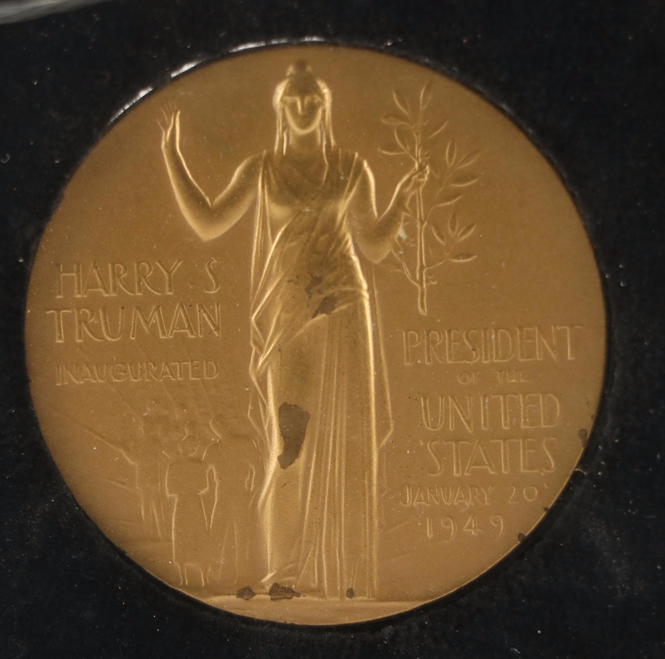 Harry S. Truman Signed Card with Print and Medal, Mid-20th Century