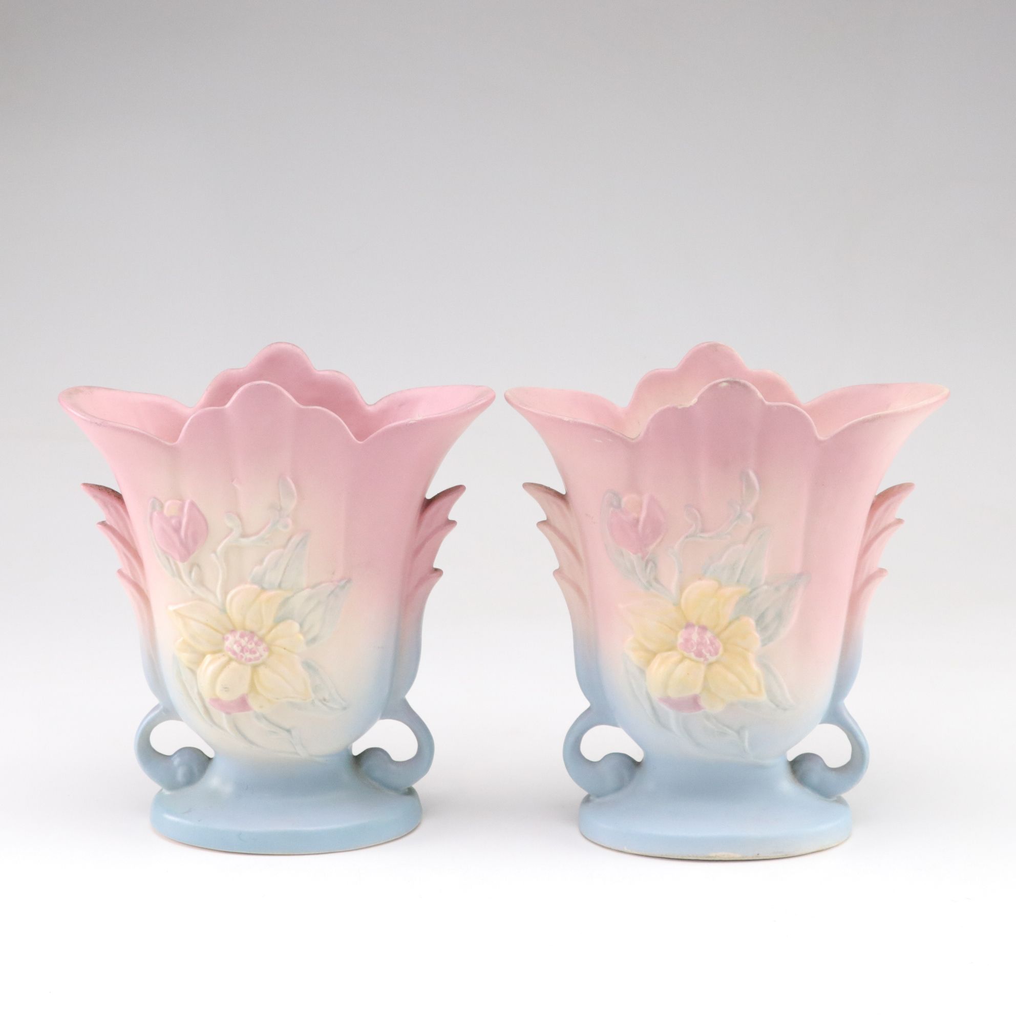 Pair of Hull Pottery "Magnolia" Ceramic Vases, Mid to Late 20th Century