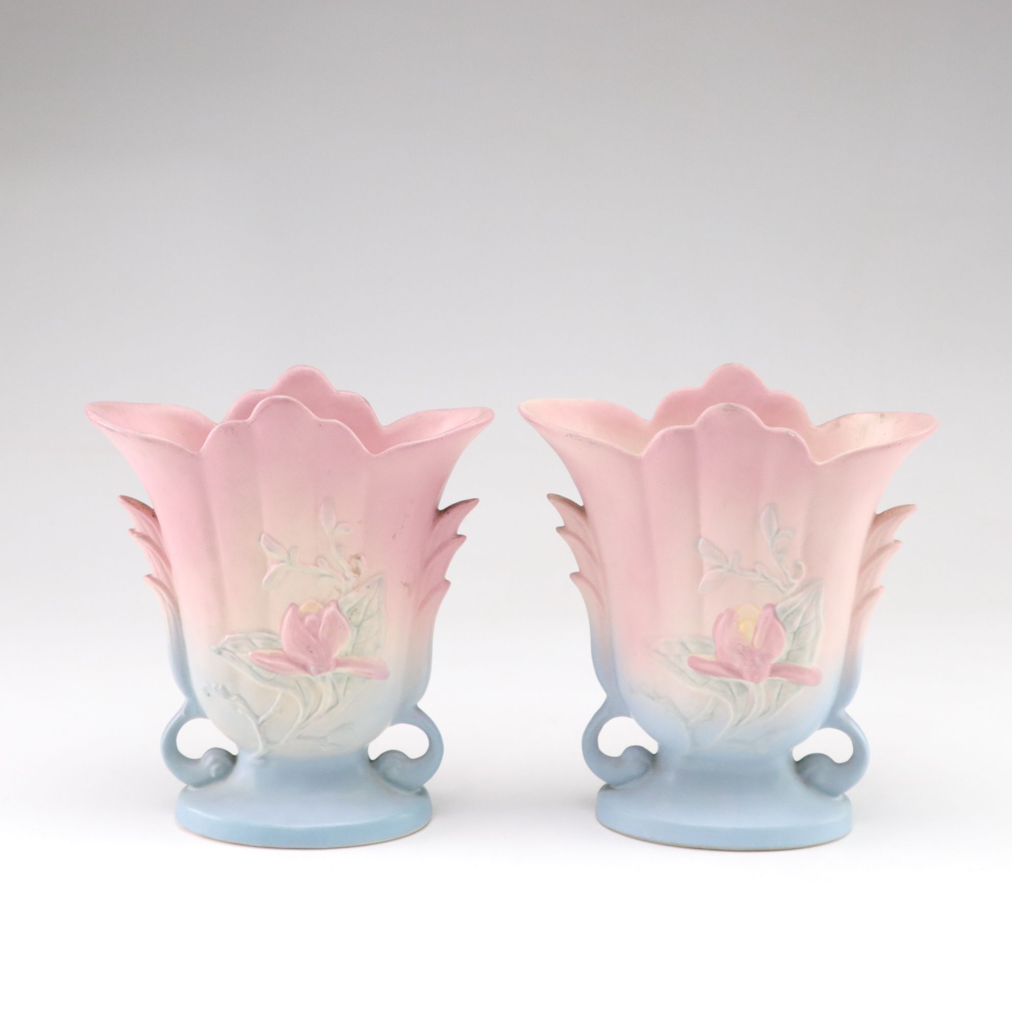 Pair of Hull Pottery "Magnolia" Ceramic Vases, Mid to Late 20th Century
