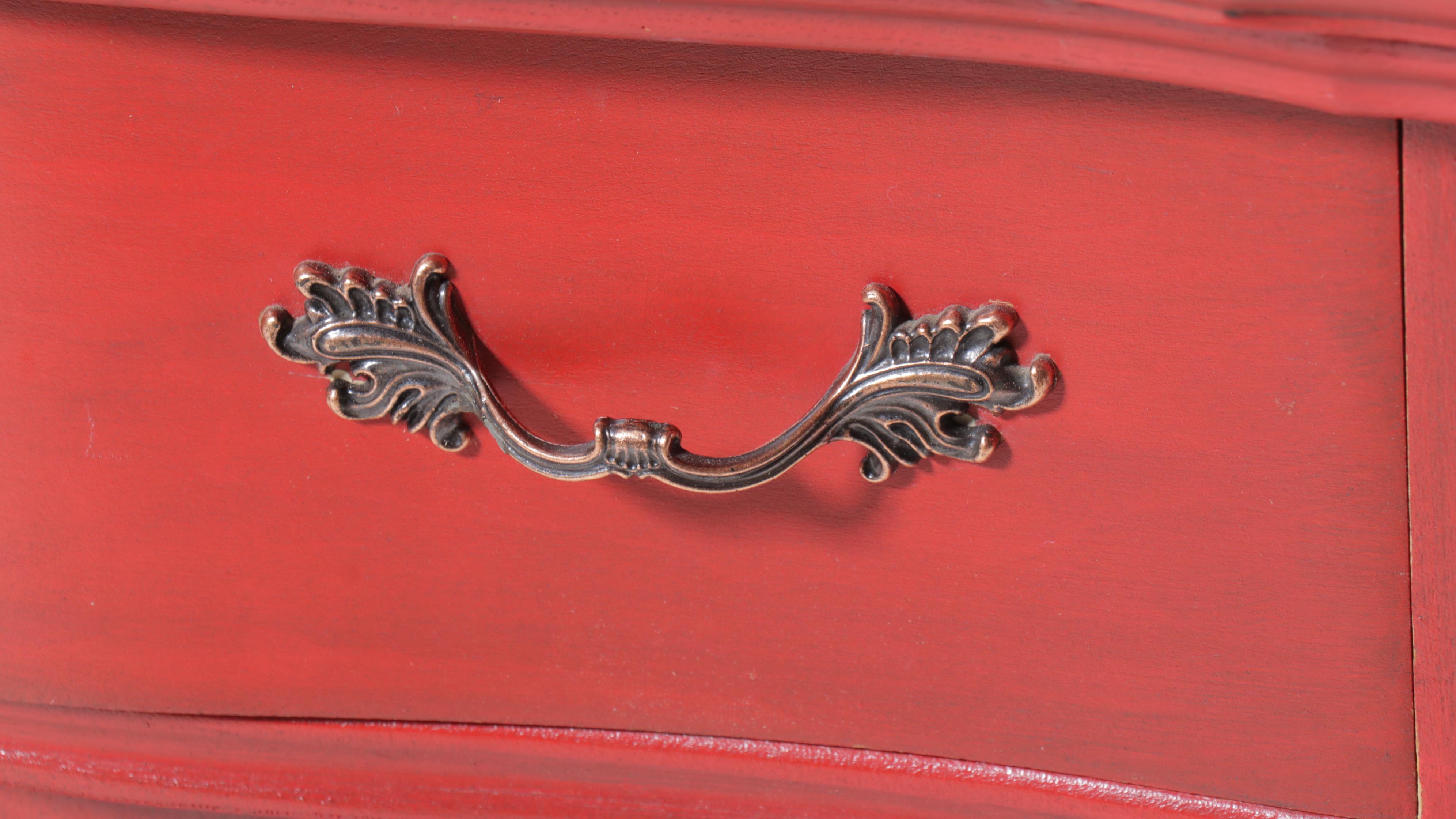 Red-Painted Dresser with Acanthus Leaf Handles