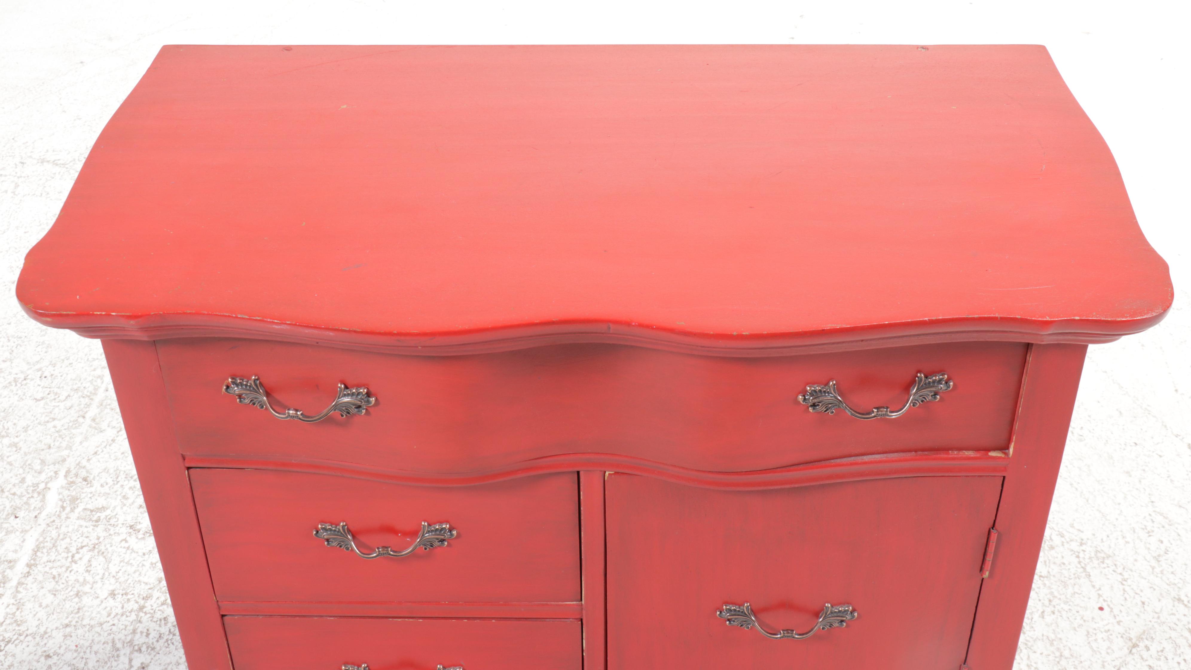 Red-Painted Dresser with Acanthus Leaf Handles