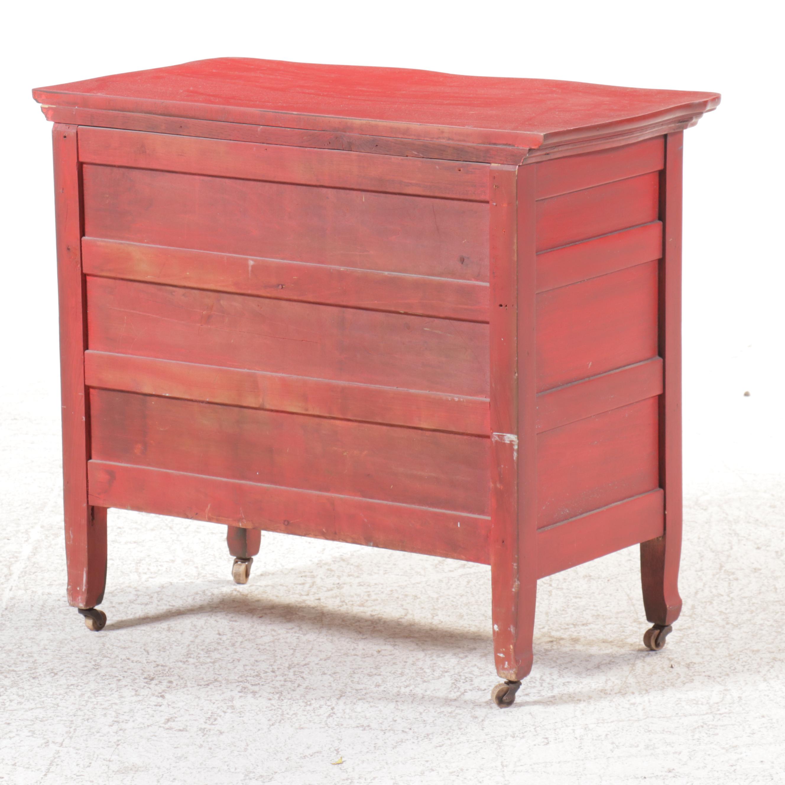 Red-Painted Dresser with Acanthus Leaf Handles