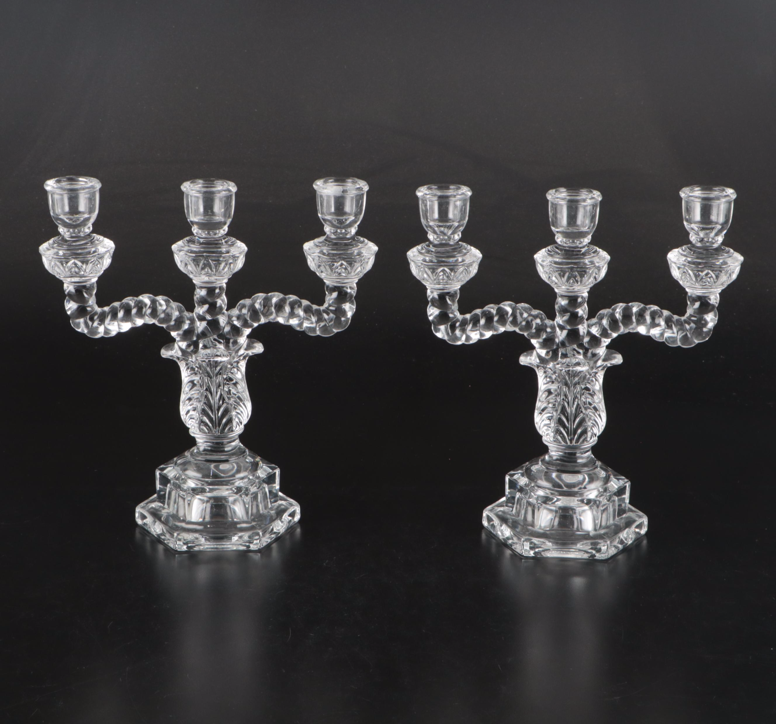 Floral Etched Crystal Decorative Bowl with Candelabrum