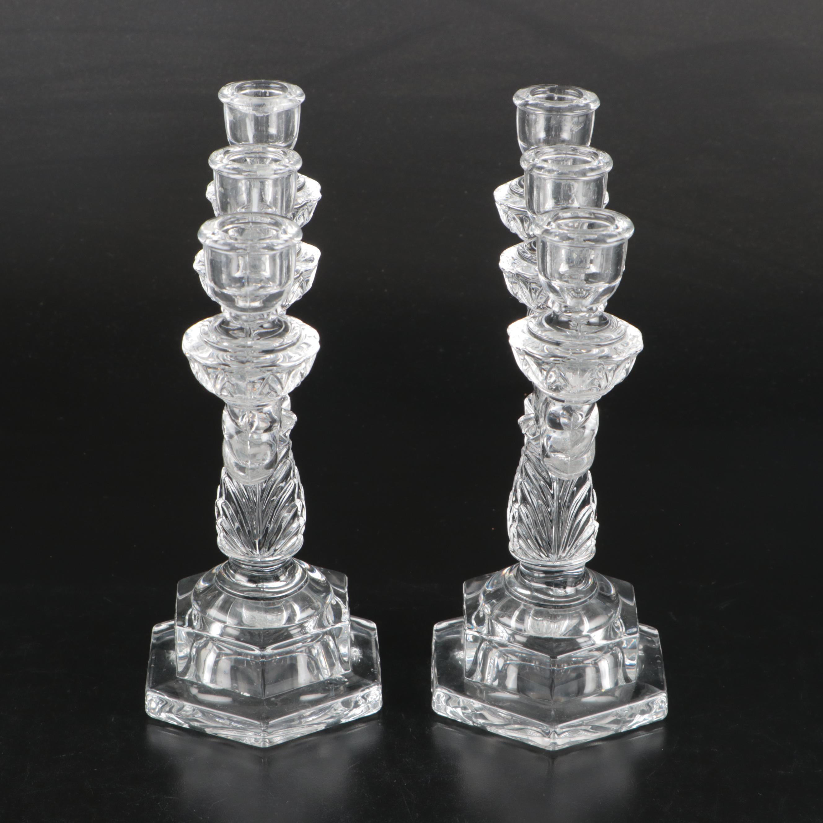 Floral Etched Crystal Decorative Bowl with Candelabrum