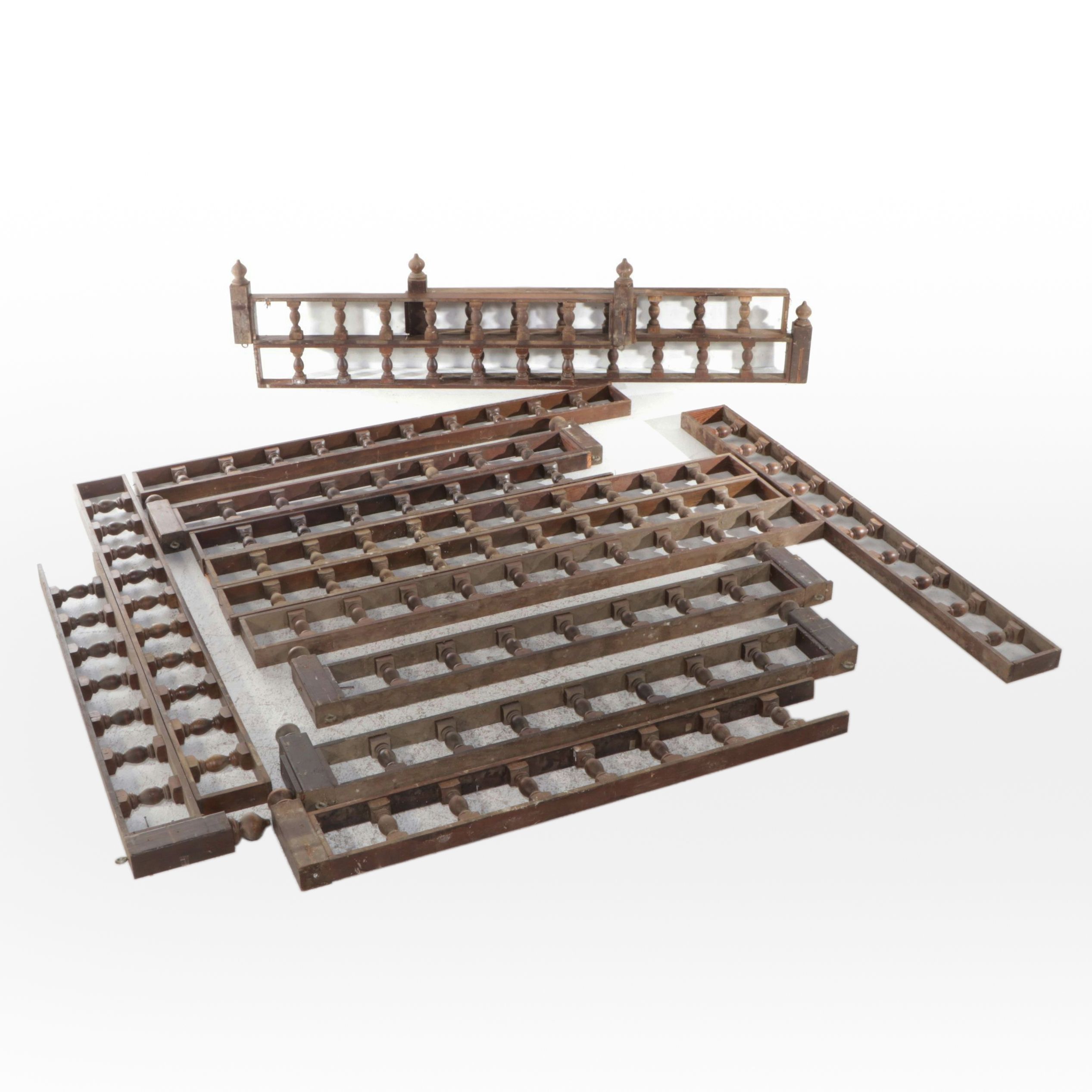 Architectural Salvage Carved Oak Wood Baluster Top Rail Sections