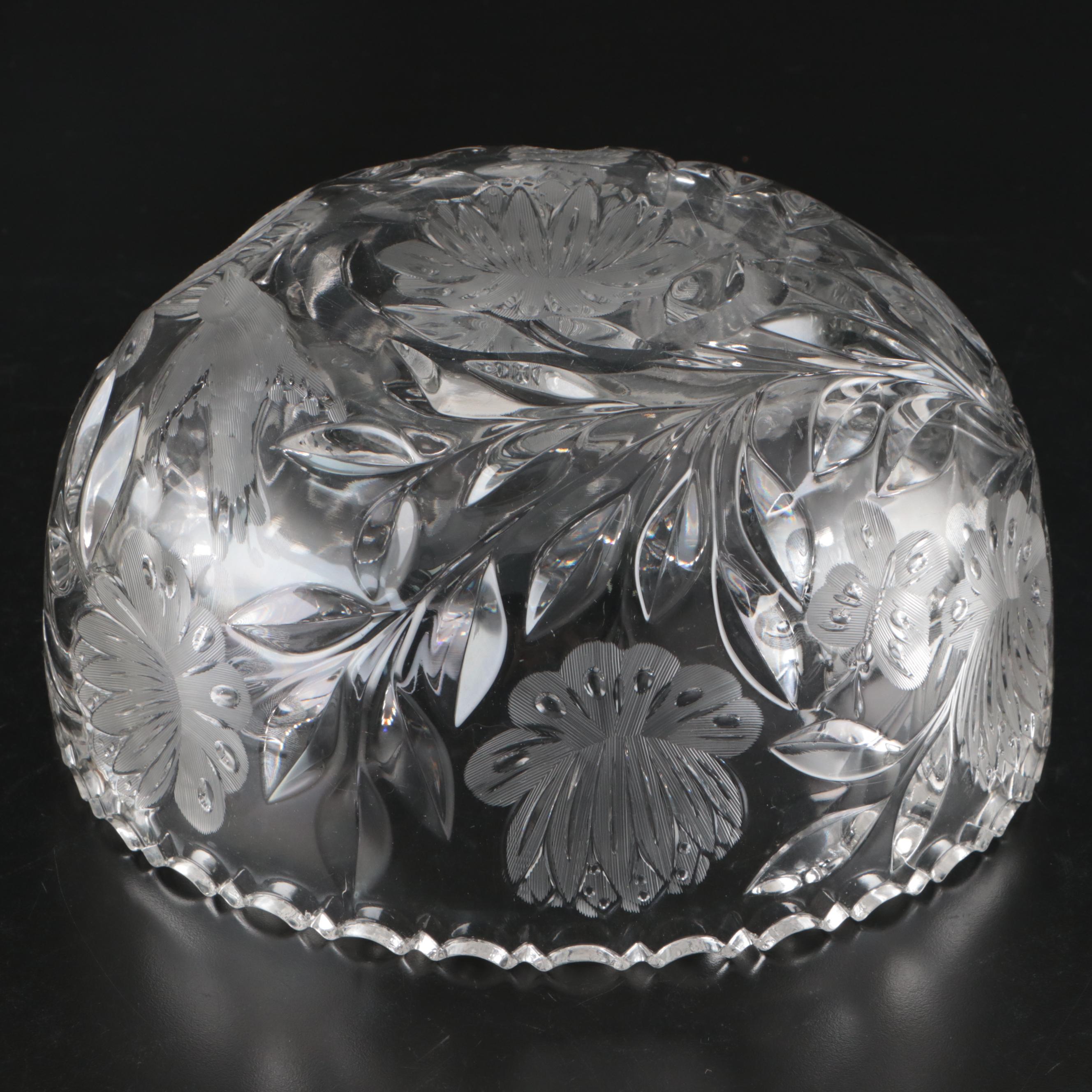 Floral Etched Crystal Decorative Bowl with Candelabrum