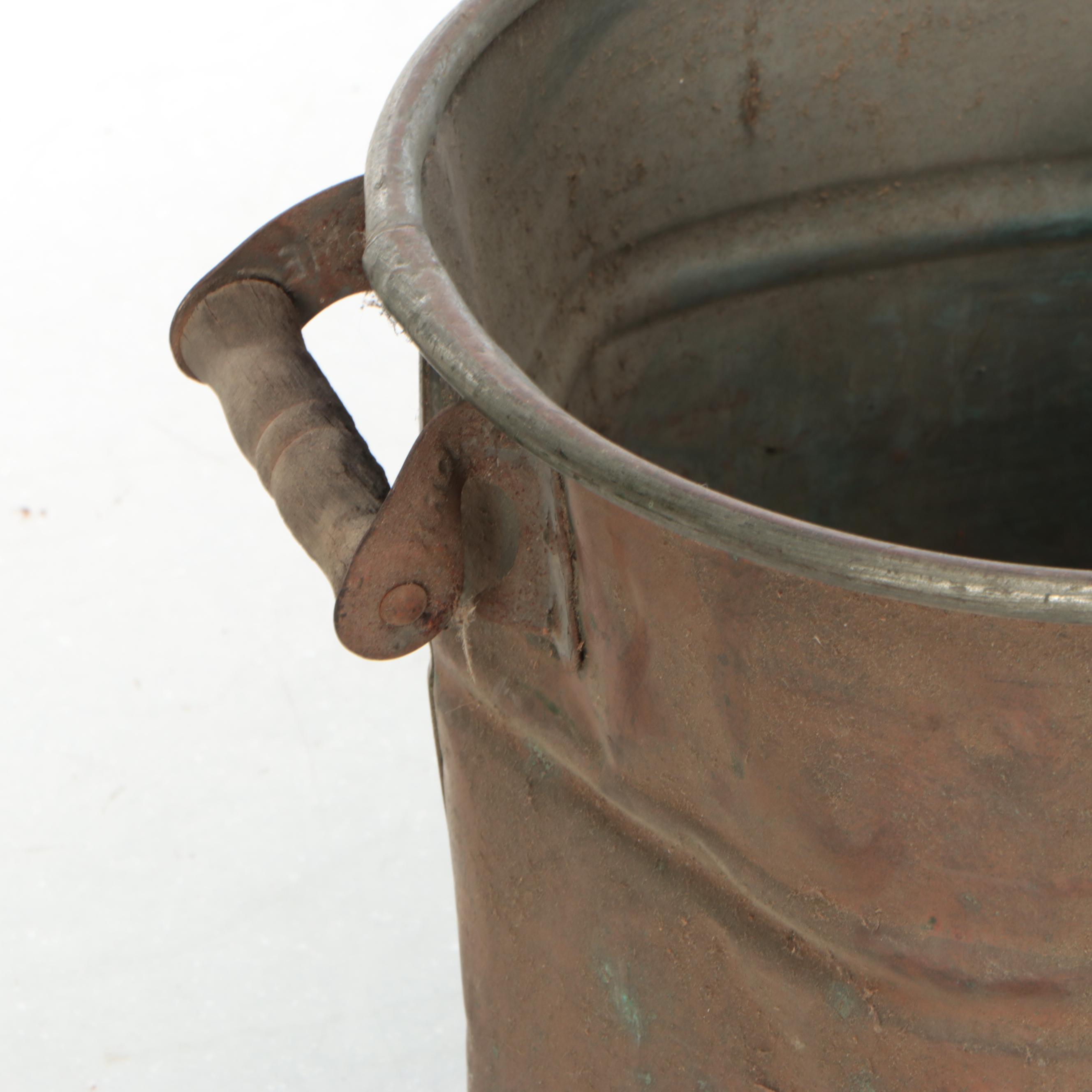 Rome Tin Lined Copper Boiler Wash Tub with Wood Handles