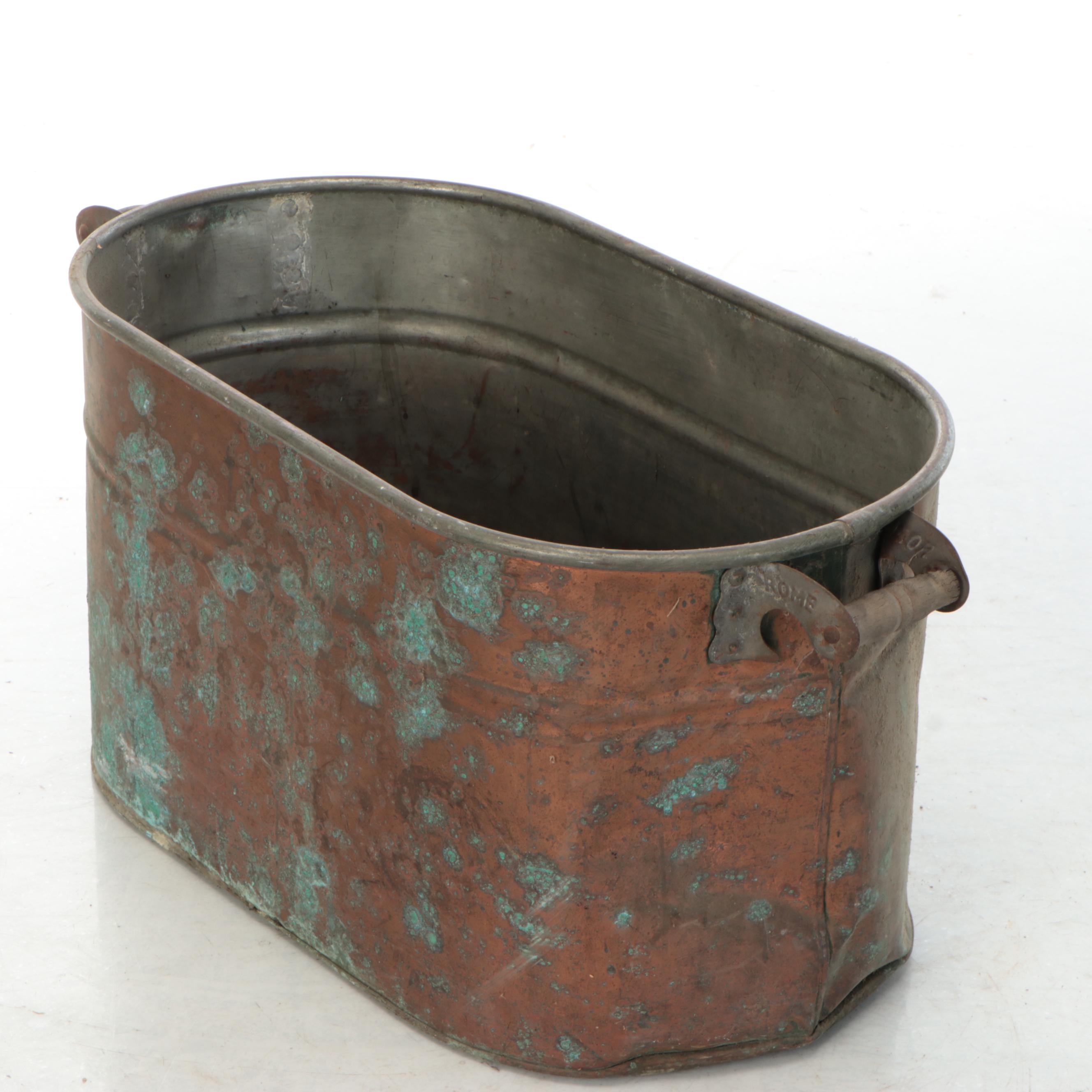 Rome Tin Lined Copper Boiler Wash Tub with Wood Handles
