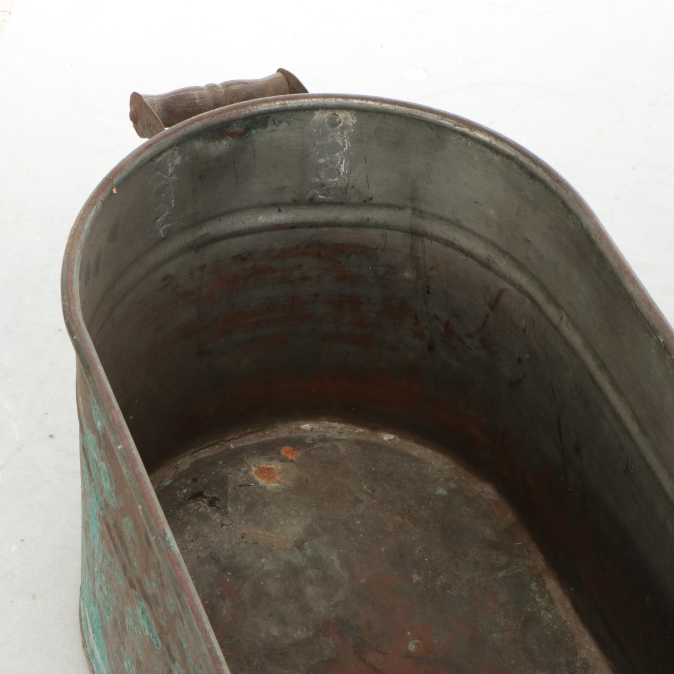 Rome Tin Lined Copper Boiler Wash Tub with Wood Handles