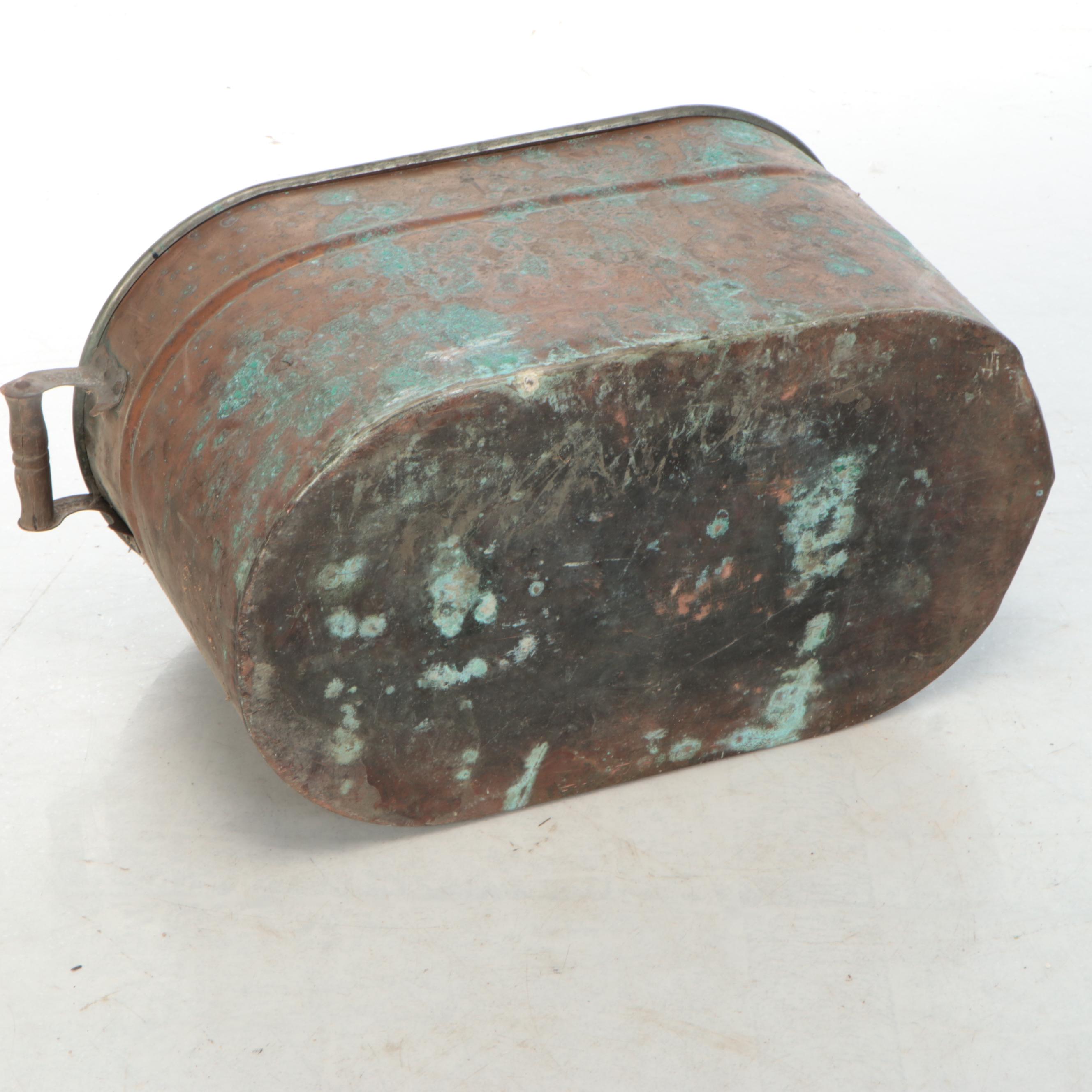 Rome Tin Lined Copper Boiler Wash Tub with Wood Handles