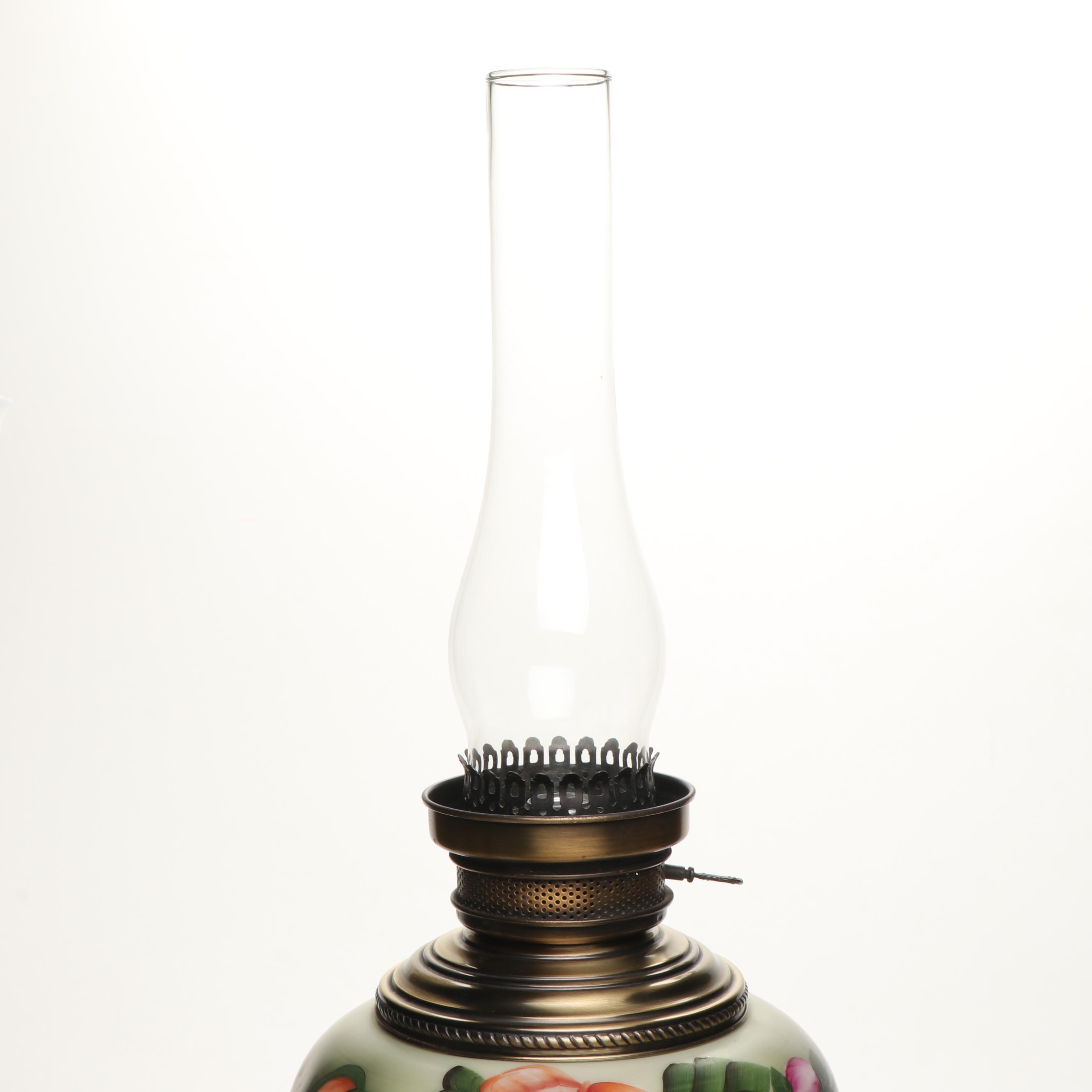 Loevsky & Loevsky Spelter and Hand-Painted Milk Glass Parlor Lamp, Mid-20th C.