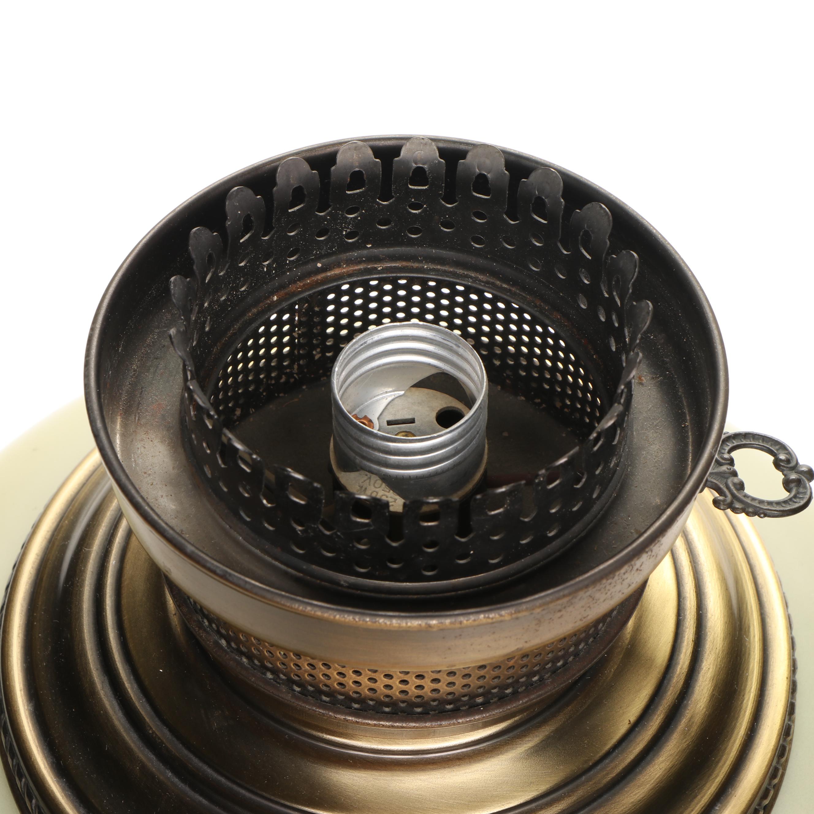 Loevsky & Loevsky Spelter and Hand-Painted Milk Glass Parlor Lamp, Mid-20th C.