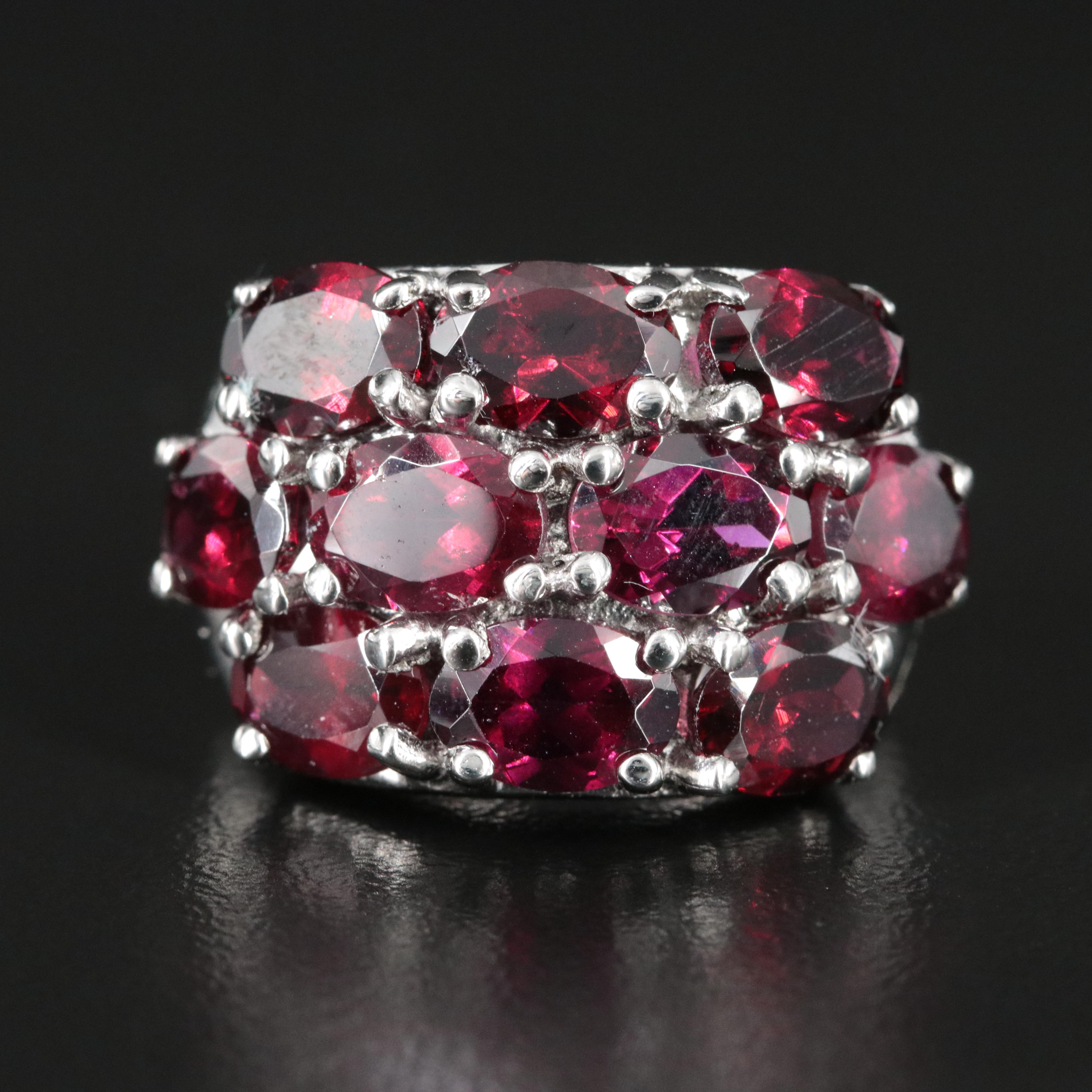 Sterling Garnet Cluster Ring