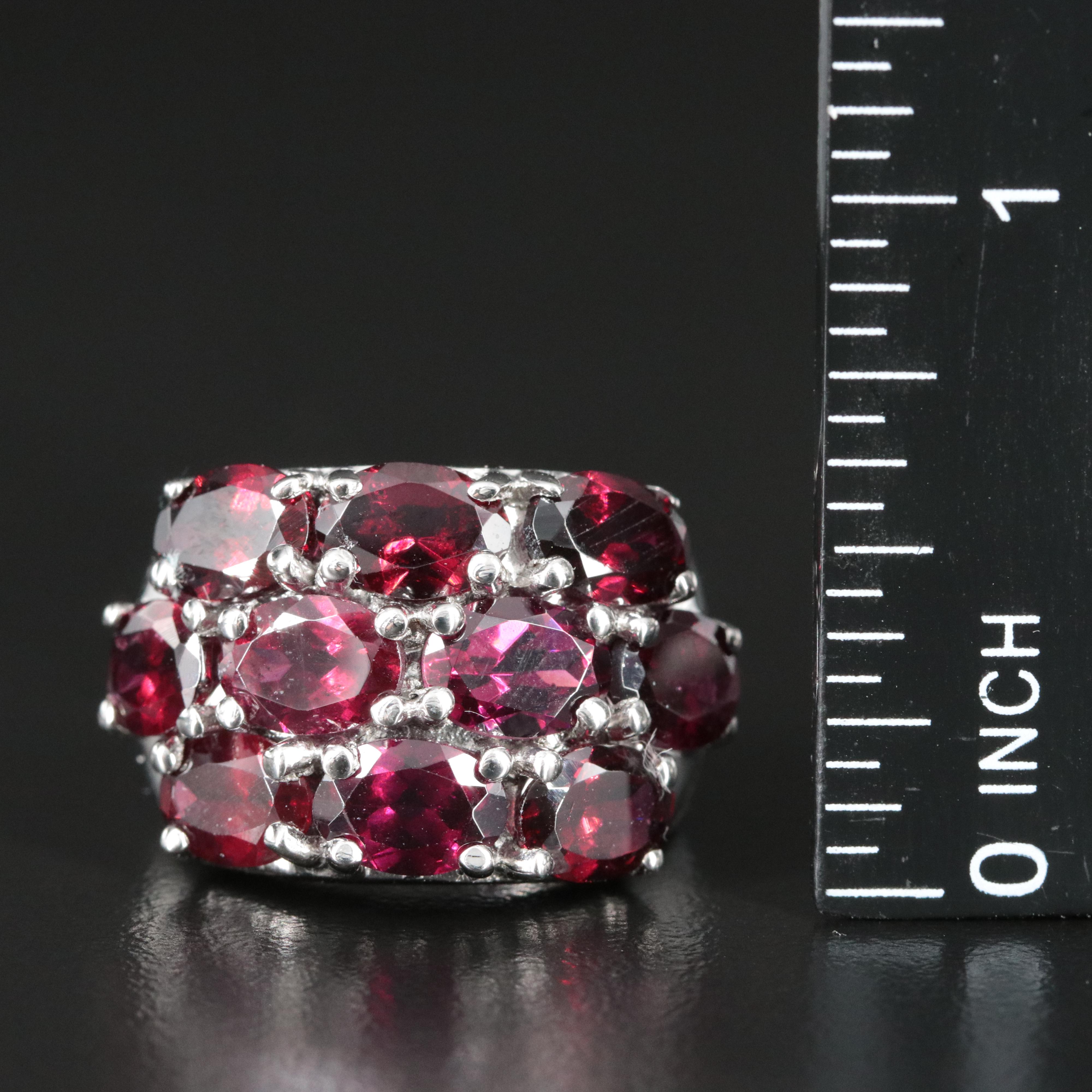 Sterling Garnet Cluster Ring