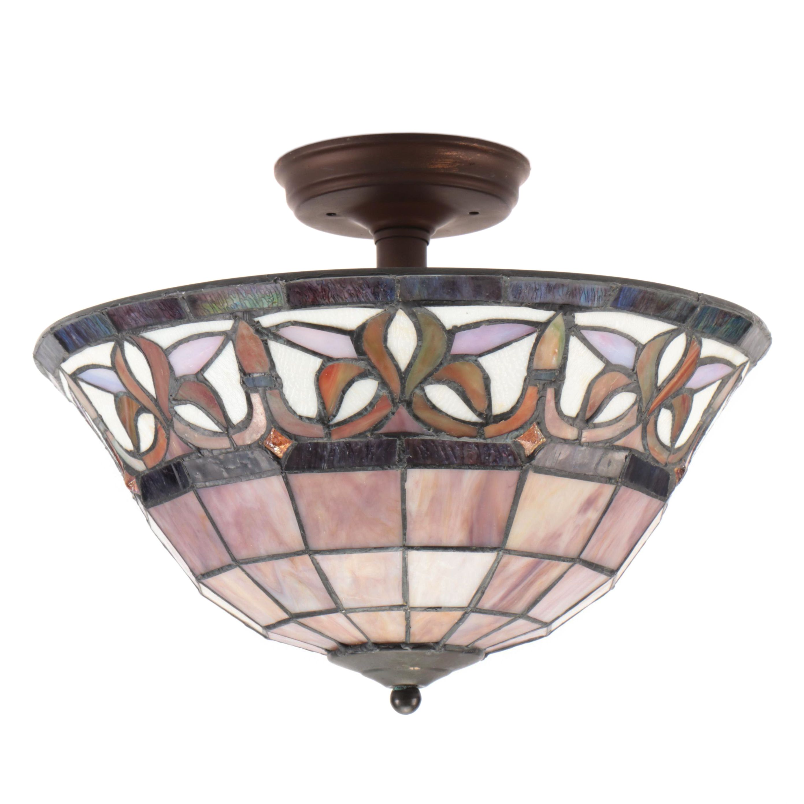 Art Nouveau Style Stained and Slag Glass Ceiling Light Fixture
